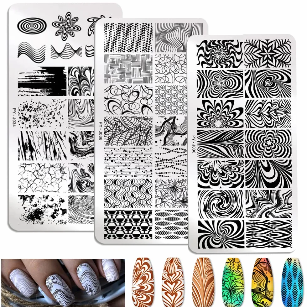 MWOOT 3 Piezas Nail Art Stamping Plates, Mármol Plantillas Uñas Decoracion Geometry Lines