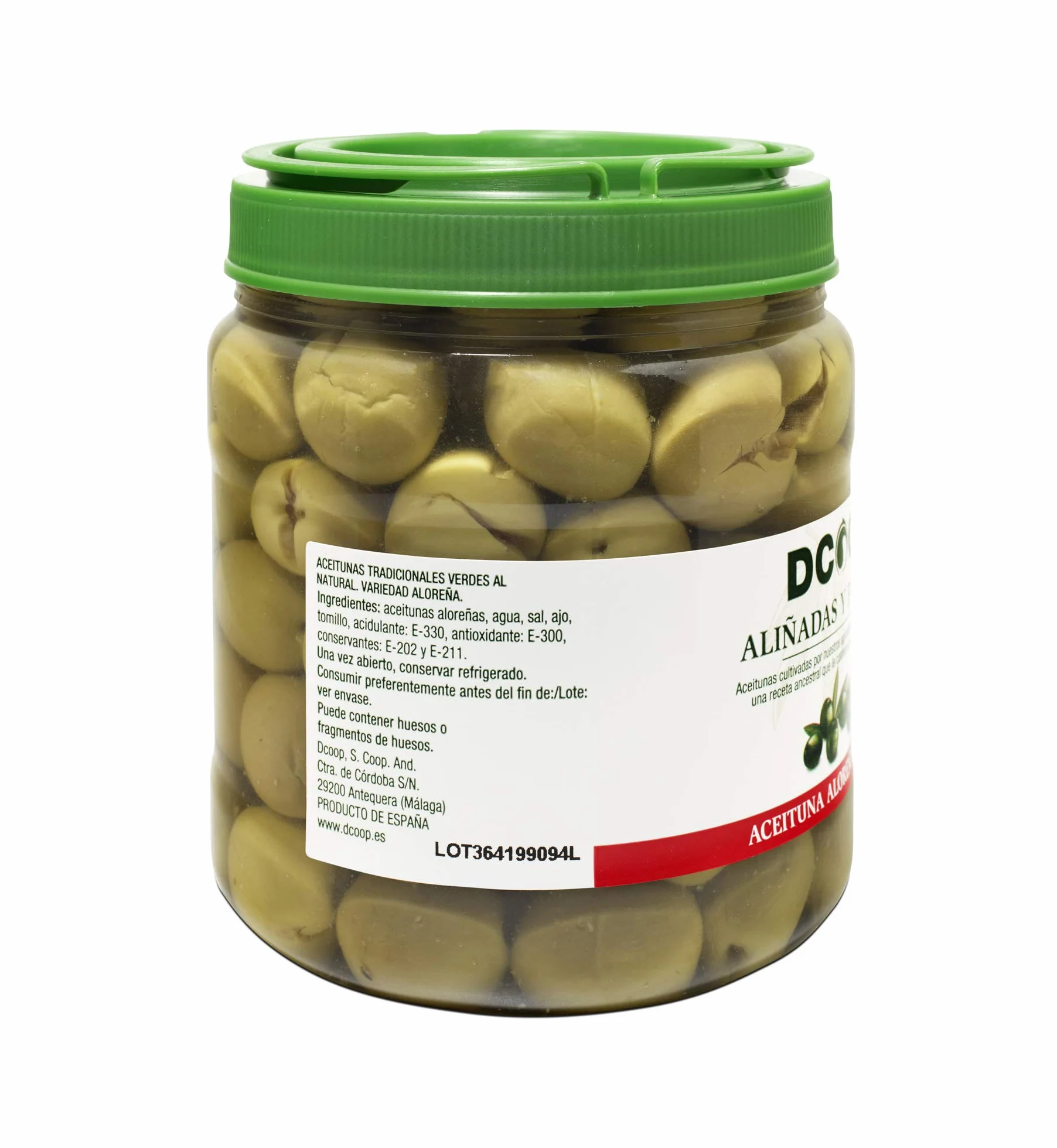 Aceitunas Verdes Aloreñas Aliñadas Partidas DCOOP Olivas 400 g