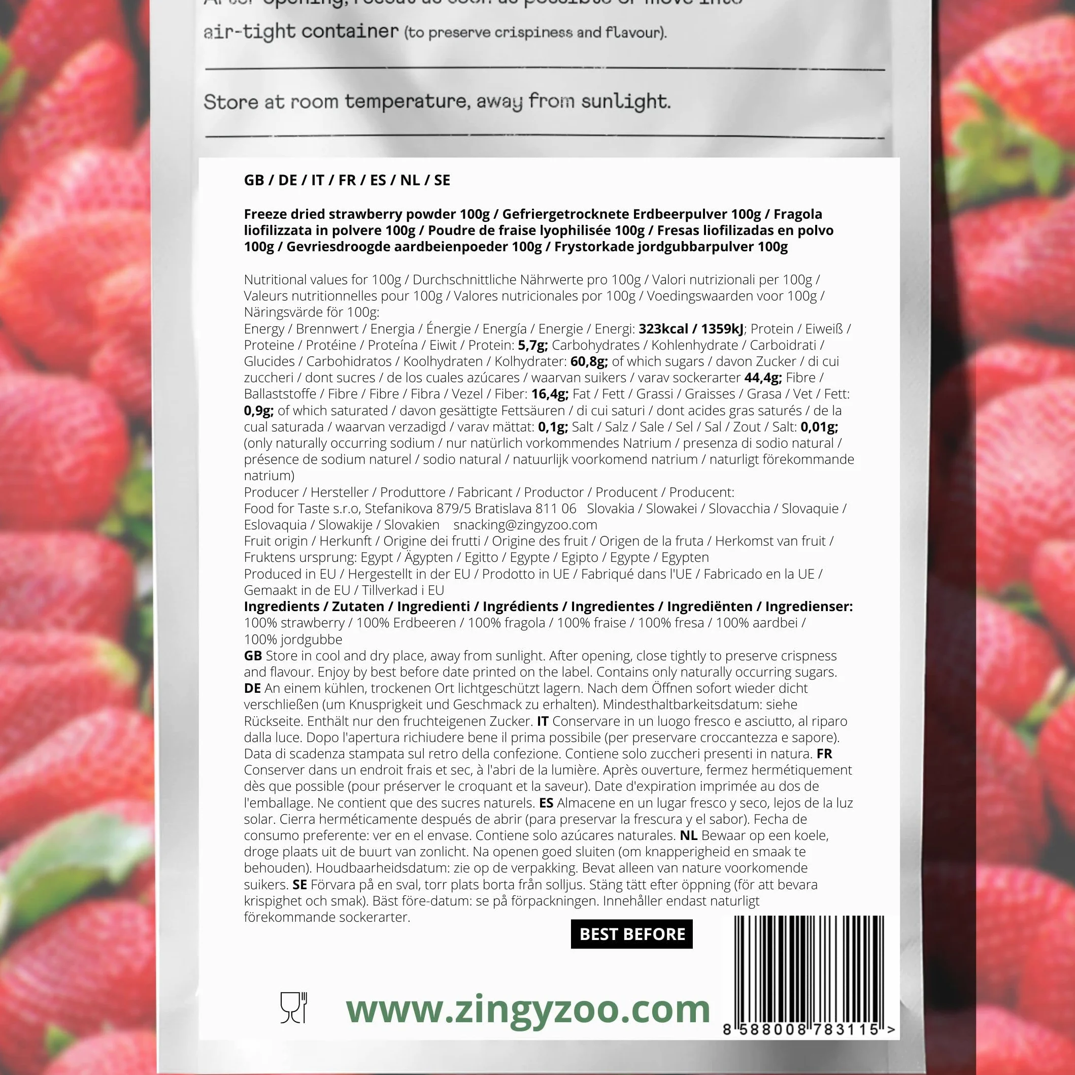 Polvo de Fresa Liofilizada Pura 12:1 Concentrado Freeze Dried Strawberry Fruit Powder 100% Hecho de Fresas Frescas