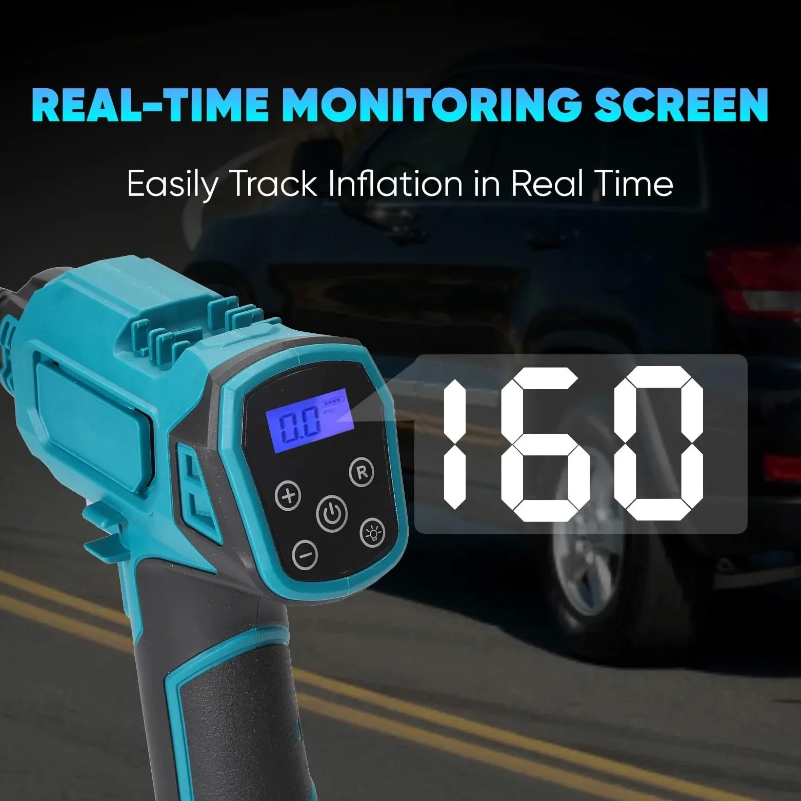 Inflador Ruedas Coche Inflador de neumáticos de Coche portátil inalámbrico, luz LED, batería de 18V, Carga Dual de Coche de 12V para SUV/Motocicleta/Bicicleta Compresores de Aire portátiles