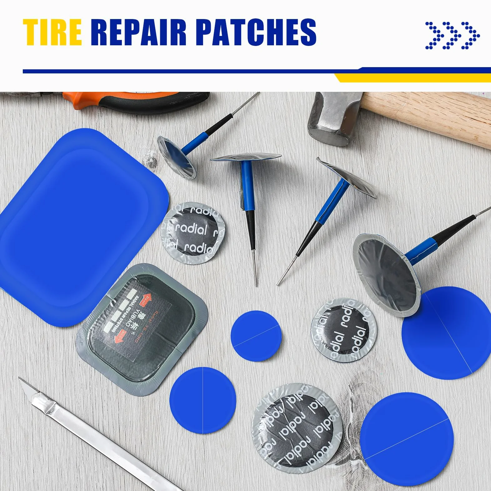 Tallew Kit de 148 parches de goma para neumáticos radiales de goma, herramienta de emergencia para pinchazos, coche, camión, autobús, tractor, vehículo, motocicleta, 32 mm, 42 mm, 58 mm, 65 x 80 mm
