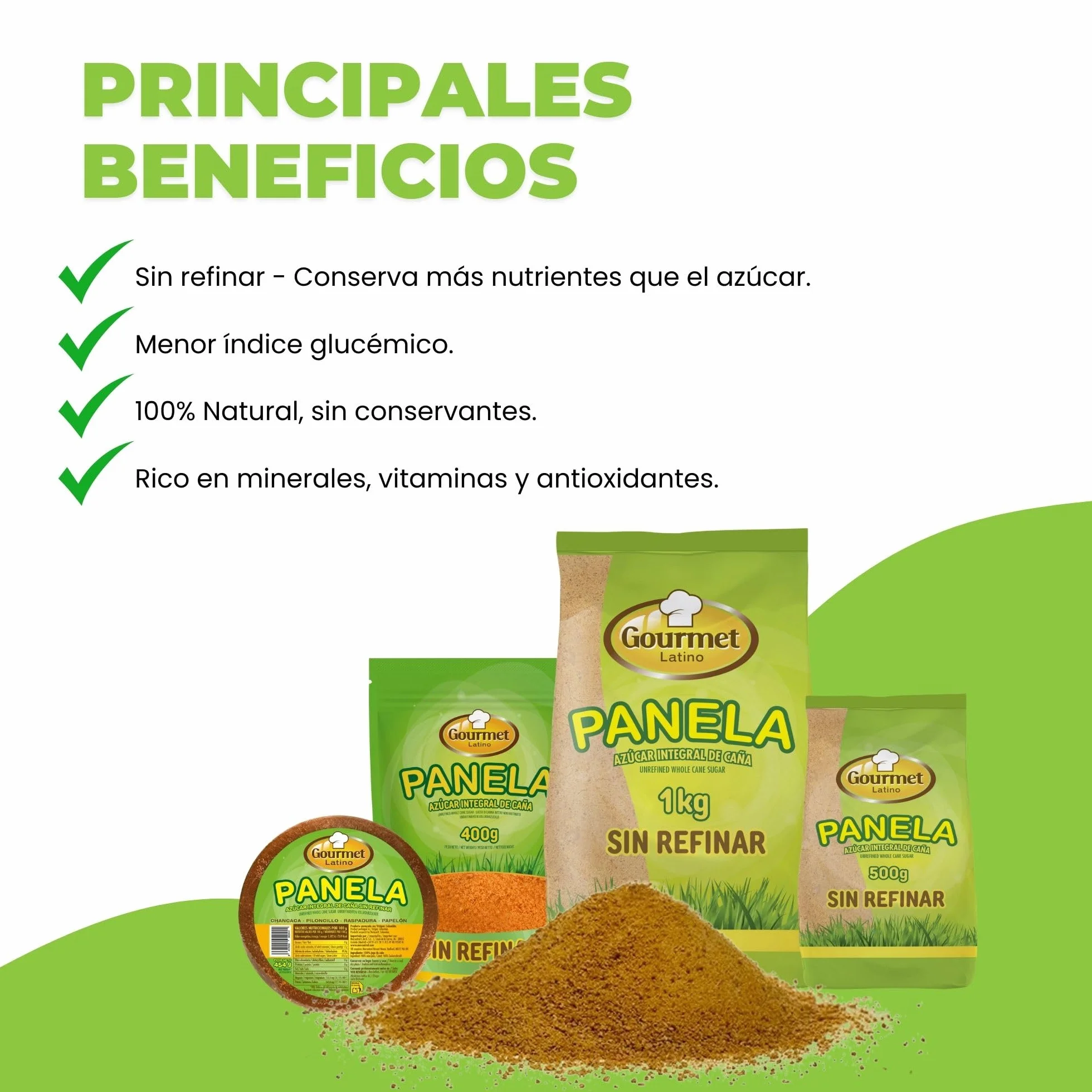Panela Pulverizada 500 g Rica en Vitaminas y Minerales Azúcar Integral de Caña Sin Refinar Gourmet Latino