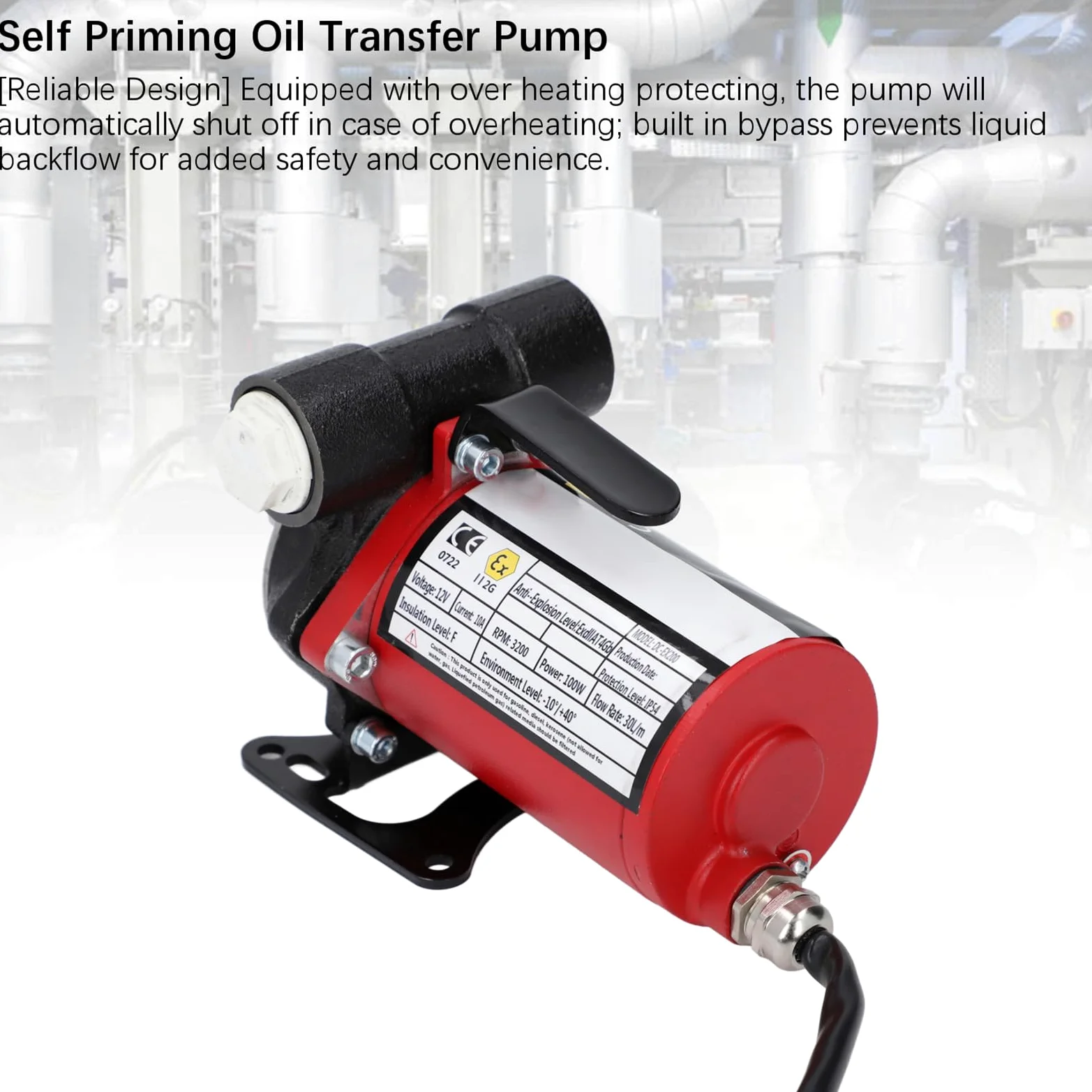 Bomba Eficiente de Gasolina de Hierro Fundido de 30 L/m, Seguridad Mejorada, Diseño Resistente con Bomba de Transferencia de Aceite de Auto Cebado, Interfaz BSP3/4 para Gasolina, Queroseno
