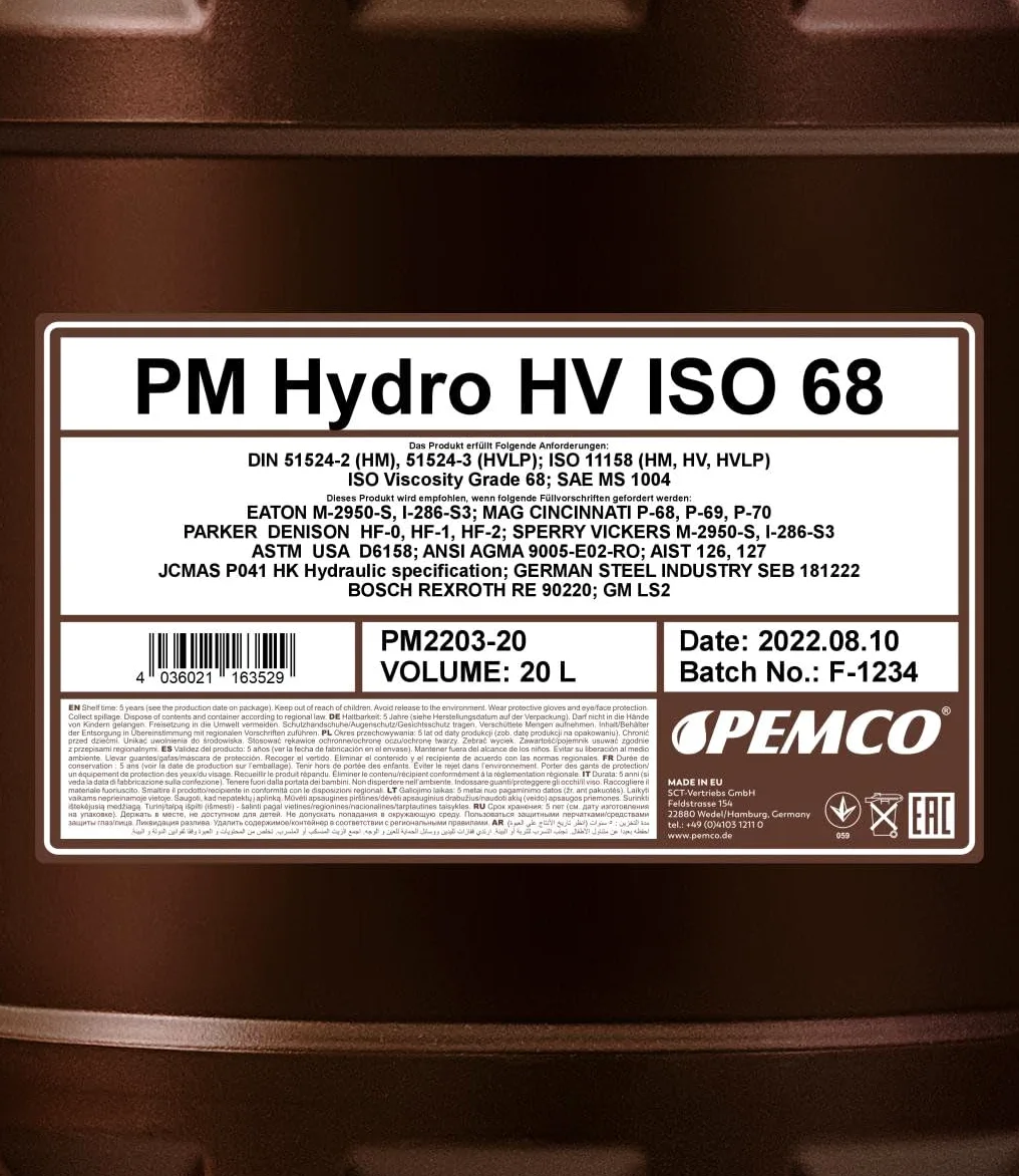 1 X 20L Pemco Hydro Hv Iso 68 / Aceite Hidráulico Hv HF-2