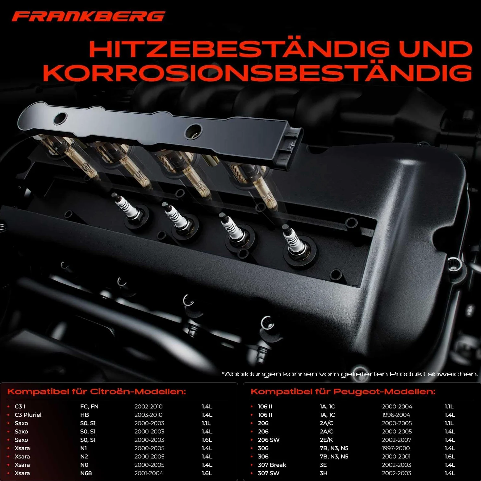 Frankberg 1 bobina de encendido + 4 bujías 597072 | Compatible con: 106 II 1, Xsara N1, Caja de socio 5, 306 7B N3 N5, Xsara Picasso N68, 307 Descanso 3E, Berlingo MF