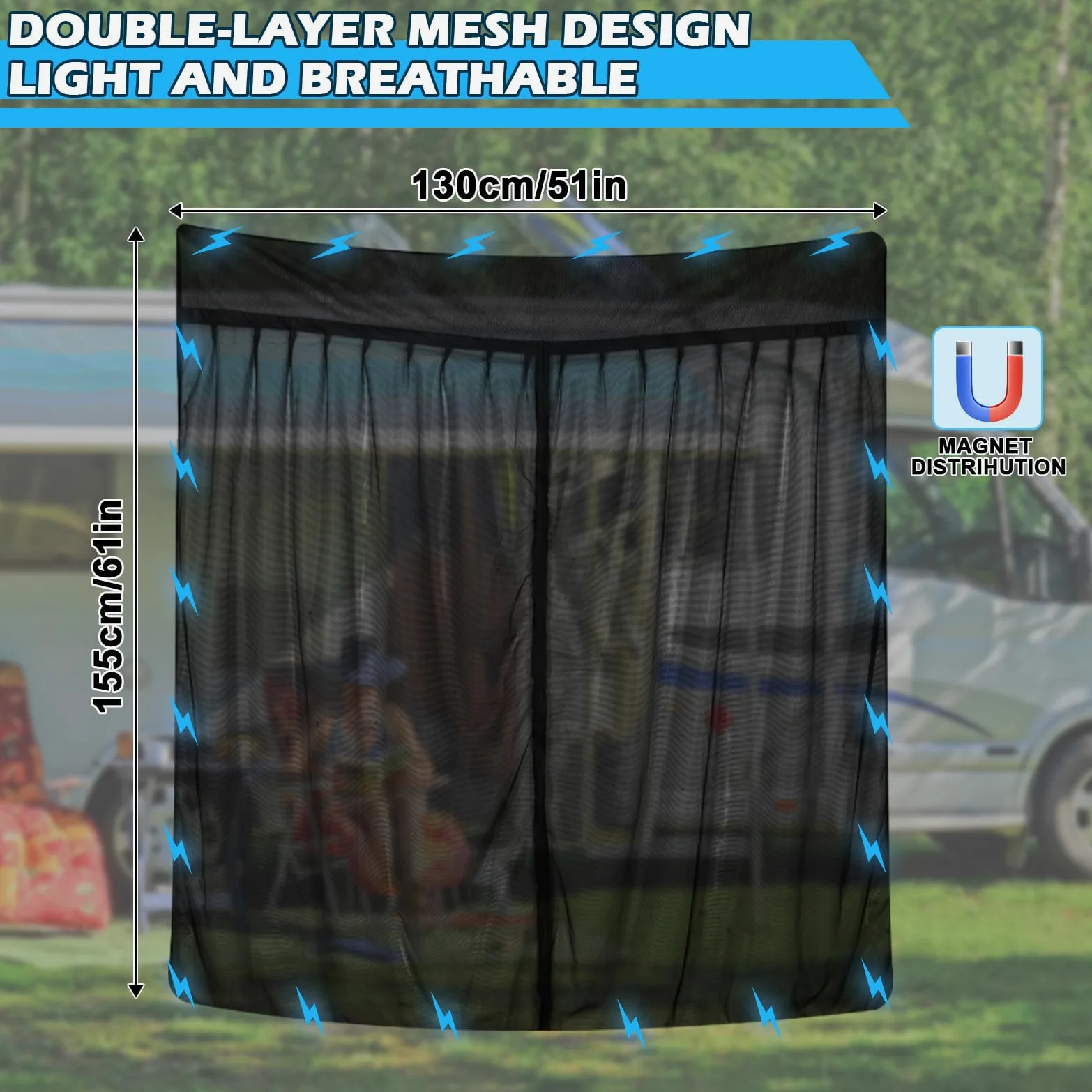 Mosquitera Magnética para Furgoneta para VW T6 T6.1 T6 California, Cortina Divisoria Magnética para Puertas Correderas, Ideal para Acampadas al Aire Libre
