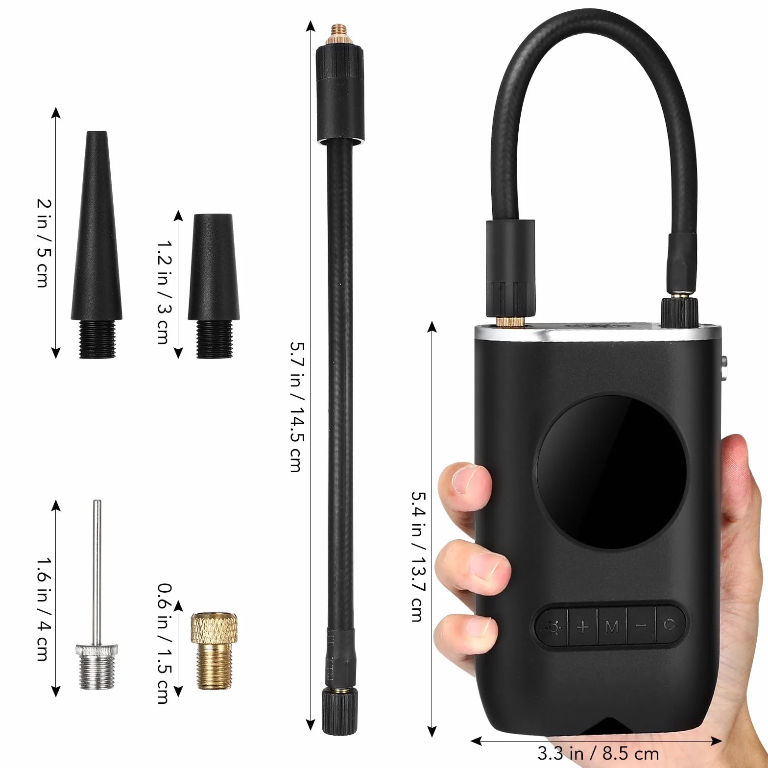 Inflador de Neumáticos Portátil para Coche Inalámbrico Digital Negro | 4000mah, 7.4v y 70w, Pantalla LED de Alta Precisión, Boquillas Incluidas y Cable de Alimentación