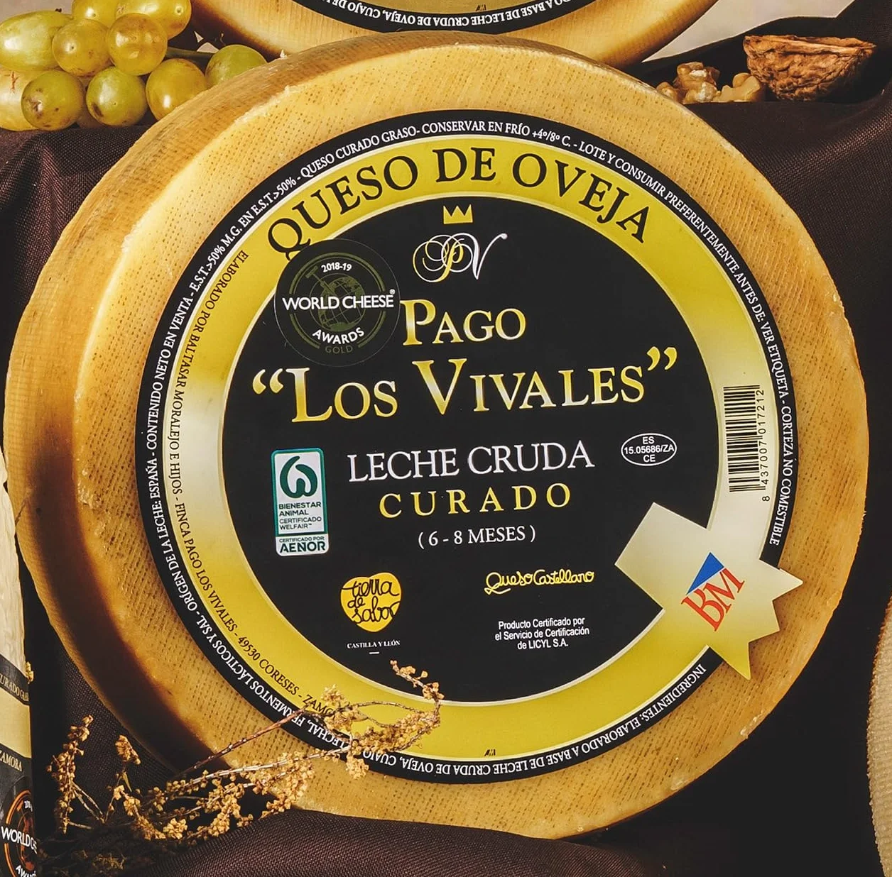 Queso de Oveja Curado Los Vivales – Leche Cruda, 6-8 meses, Pieza 2,7 kg, Medalla Oro World Cheese Awards