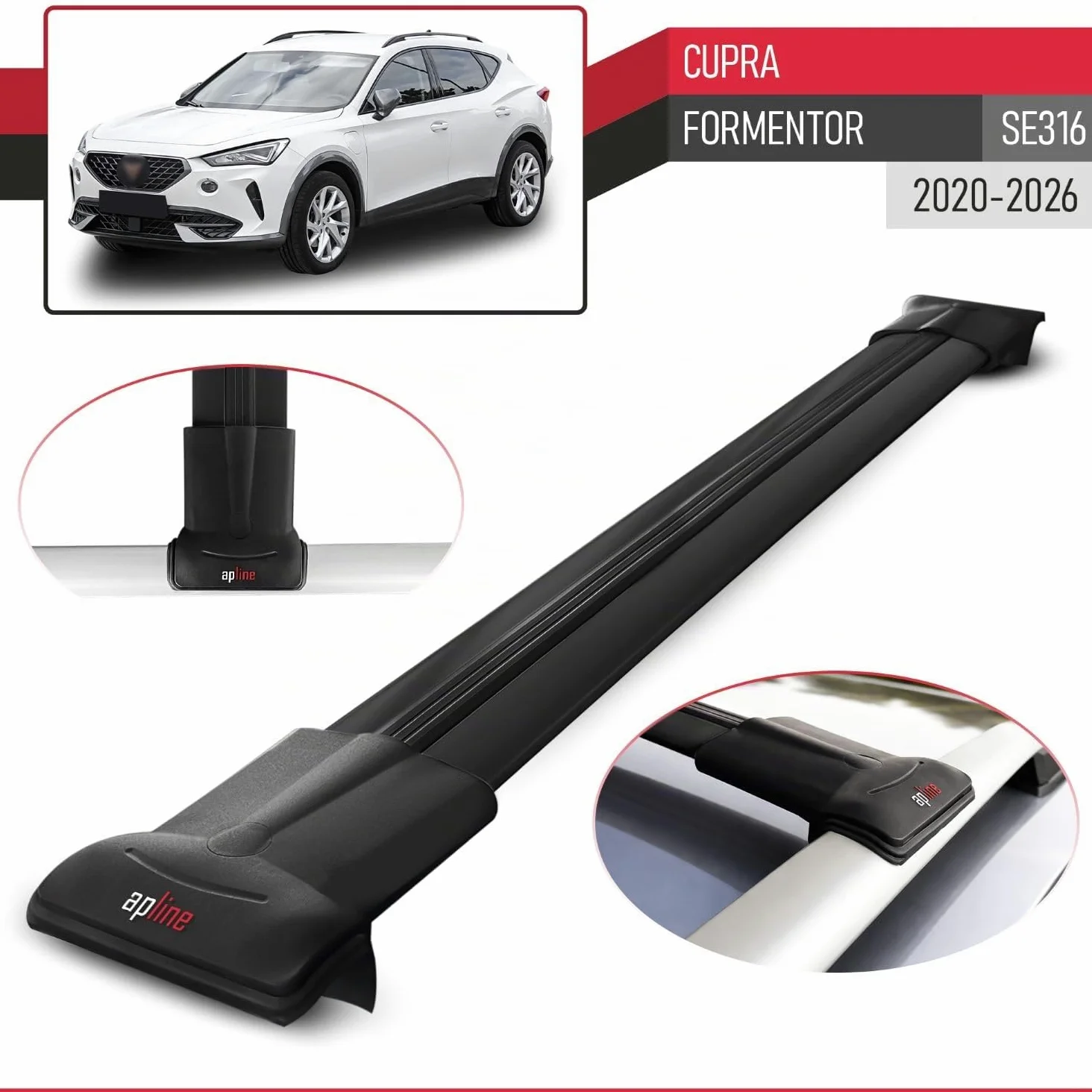 Compatible con Cupra Formentor (SE316) 2020-2026 Modelo Fly Barra de Techo Auto Portaequipajes Barras Transversales Negro Aluminio 2 Barras