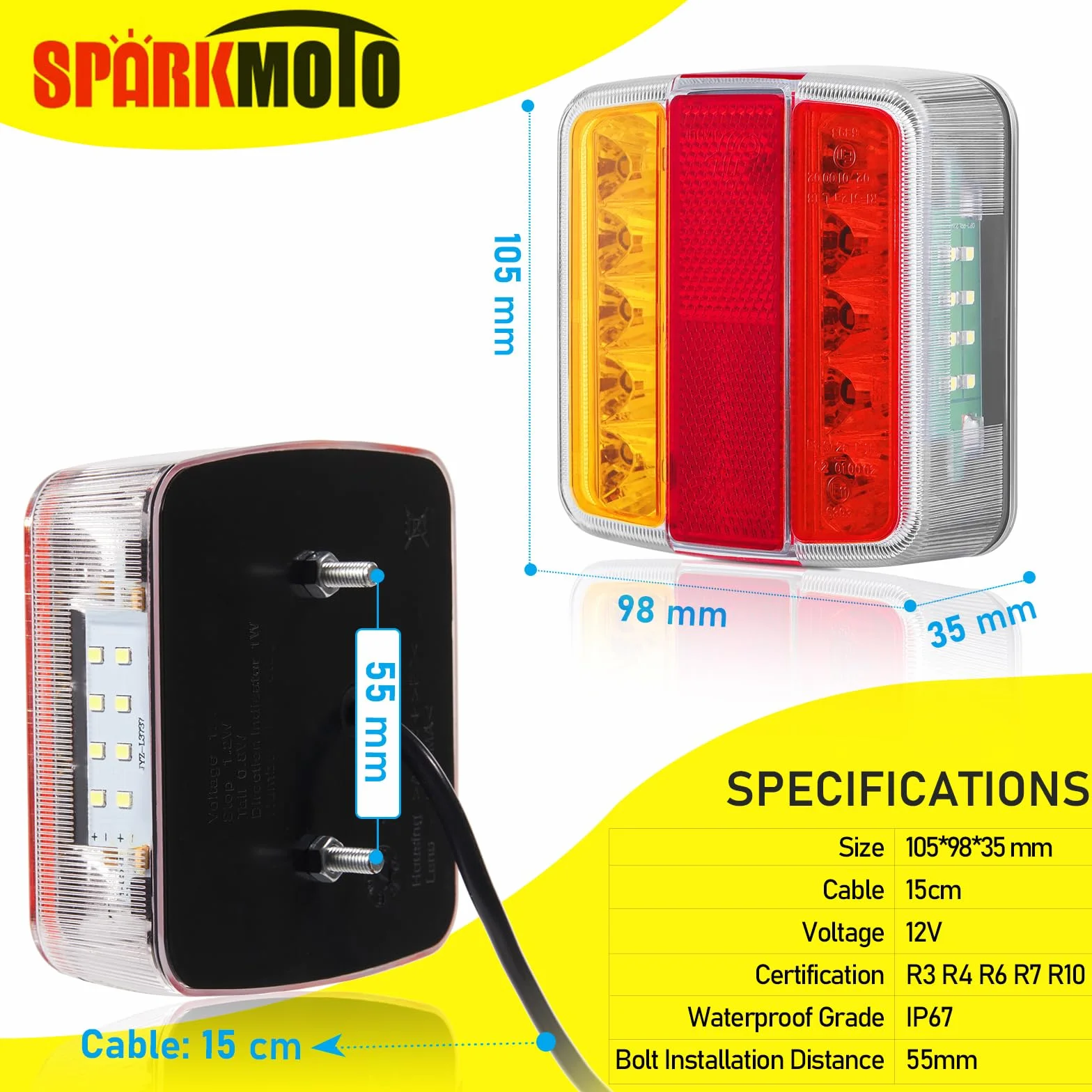 Luces traseras led remolque 12V IP67 homologados ECE EMC tractor agrícola