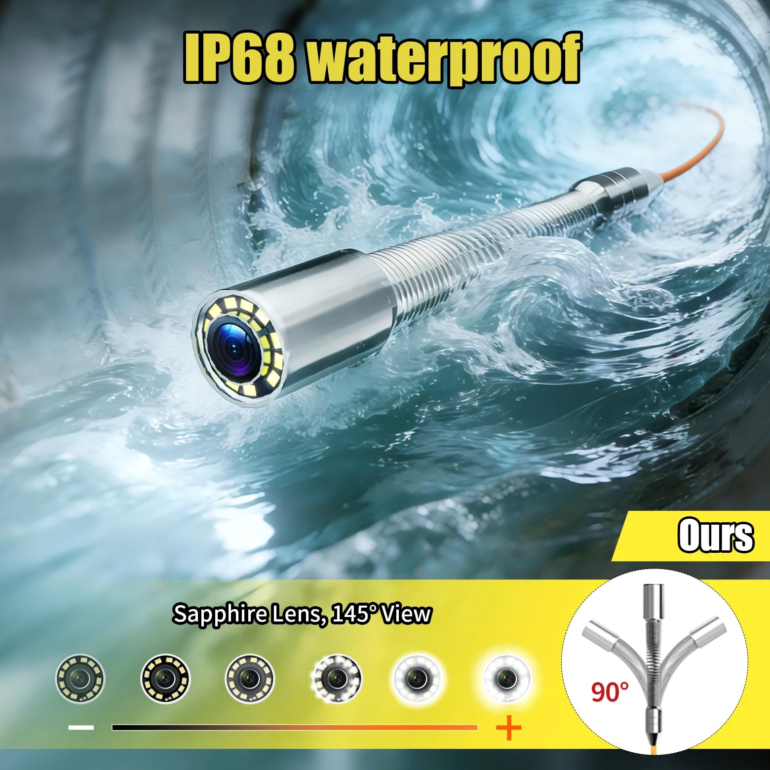 7"AHD Display Detector De Drenajes,1080P HD Borescope,Cámara De Tuberías,Cable Con Marcas Métricas,Sonda 23mm,12 Lámparas LED Blancas,Tarjeta 32G Incluida,Inspección Conductos Ingenie(Size:20 M/65 FT)