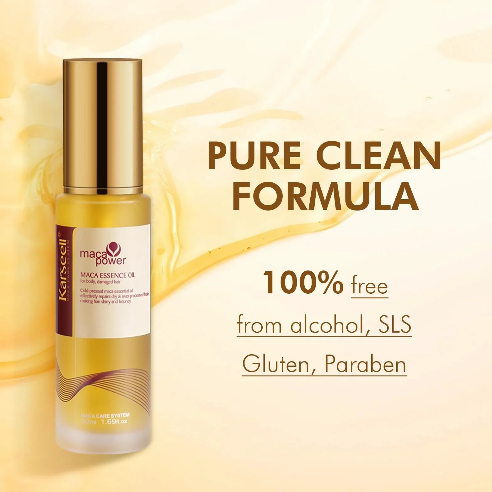 Karseell Aceite de Pelo Maca Esencia, Colágeno Aceite de Argan para Pelo Seco y Dañado, 50ml