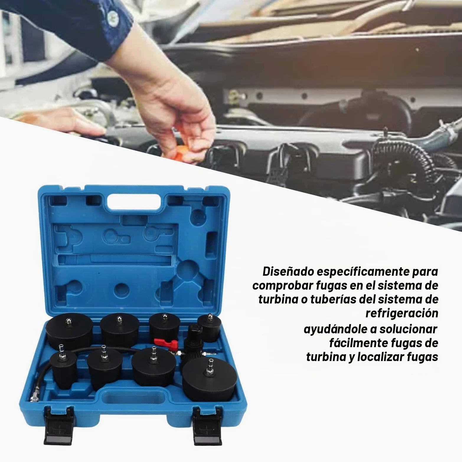 Juego de Probador de Fugas del Sistema Turbo, Probador de Fugas del Sistema Turbo Kit de Prueba de Fugas de Refuerzo de Presión de Aire del Turbocompresor con Probador de Manómetro