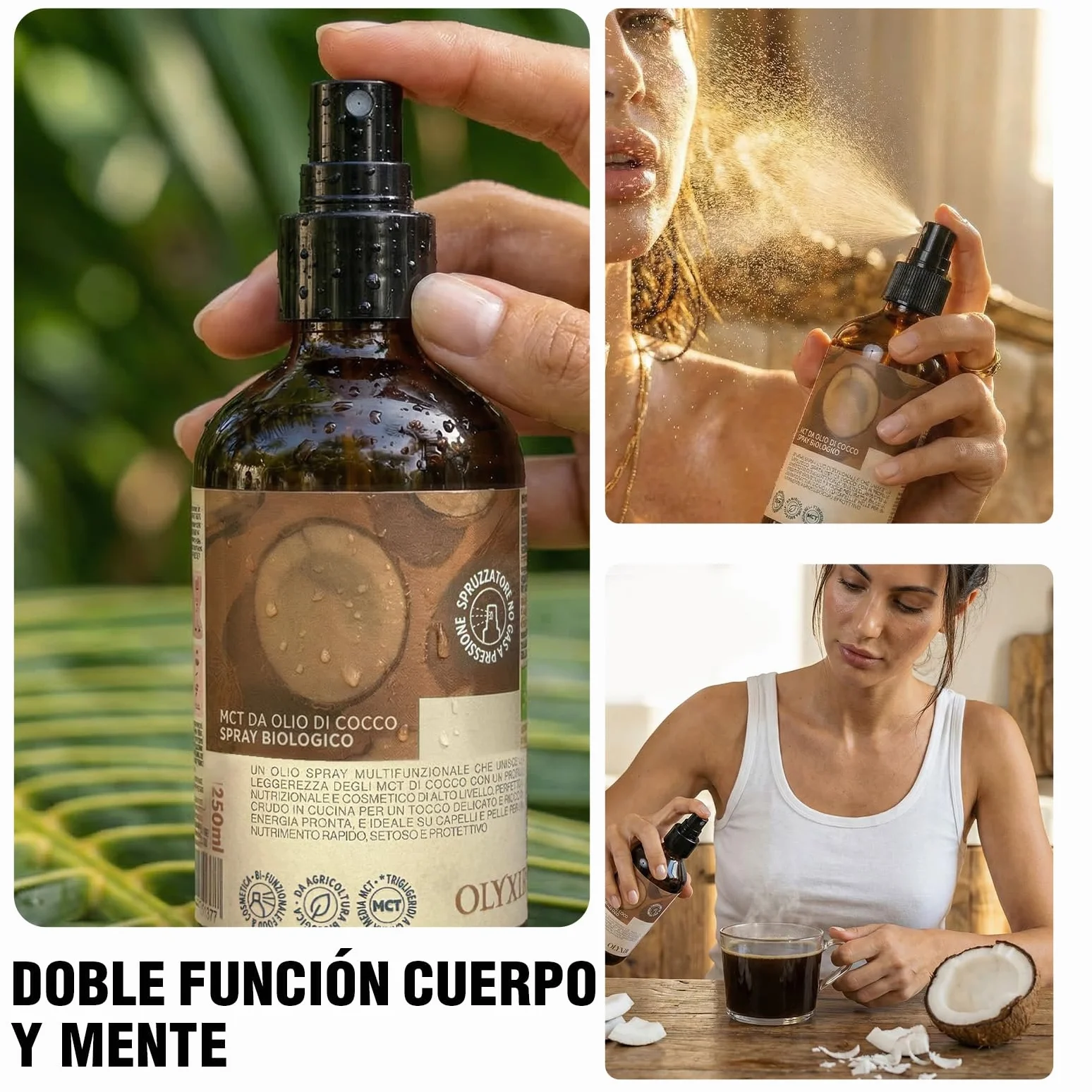 Benvolio Spray MCT Aceite de Coco Bio 250ml – Keto & Paleo – Antifrizz, Energía Rápida