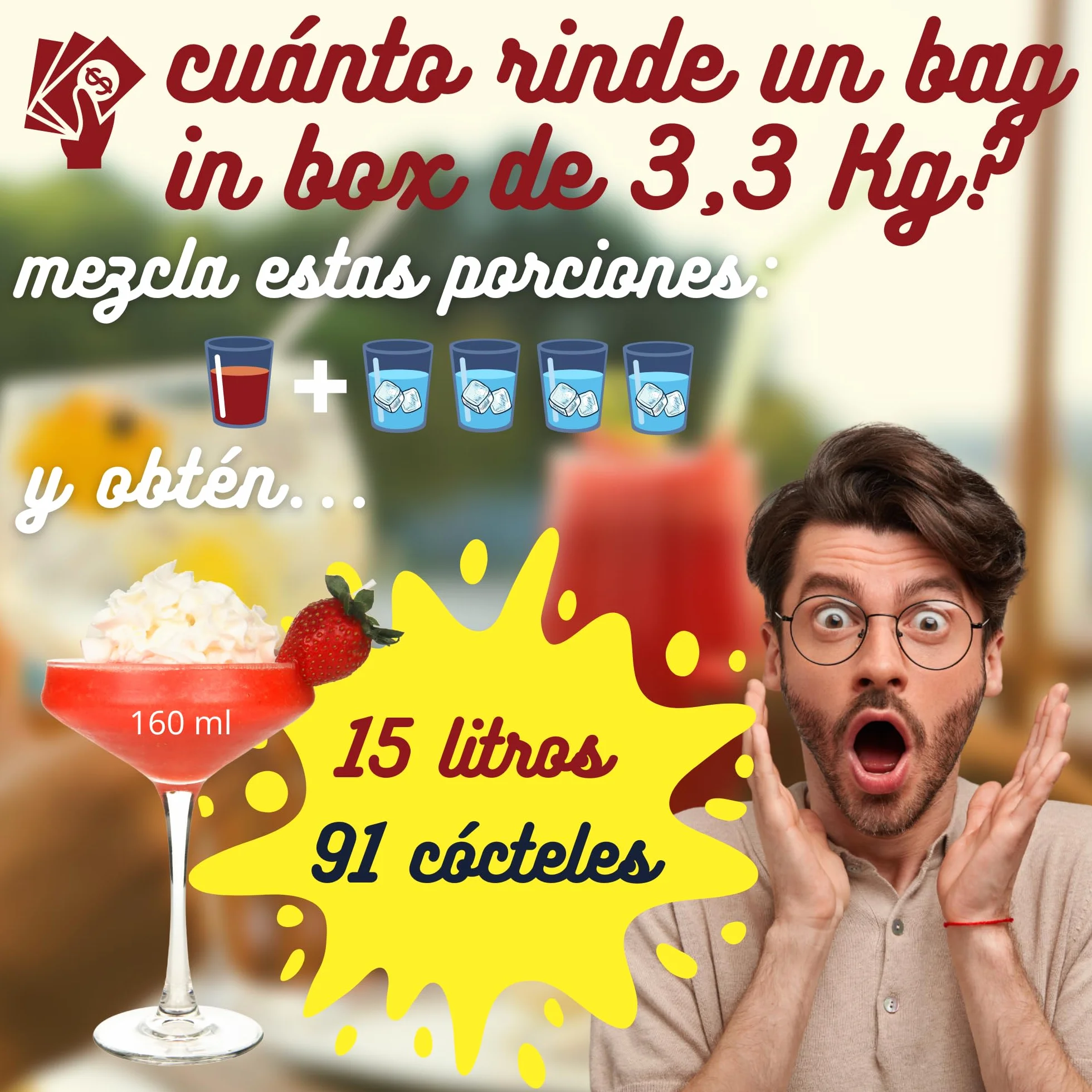 Destilerías Riojanas Concentrado de Daiquiri Fresa Bag in Box 3,3 Kg (3L) rinde 15L 91 copas