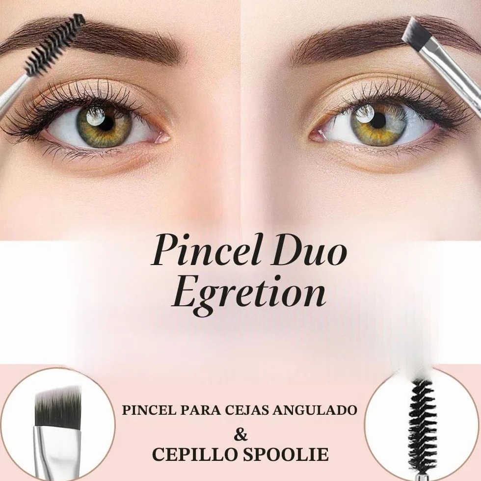 Duo Eye Brow Brush 2 en 1 - 3 brochas en ángulo para cejas y cepillo de bobina, mini cepillo de pestañas