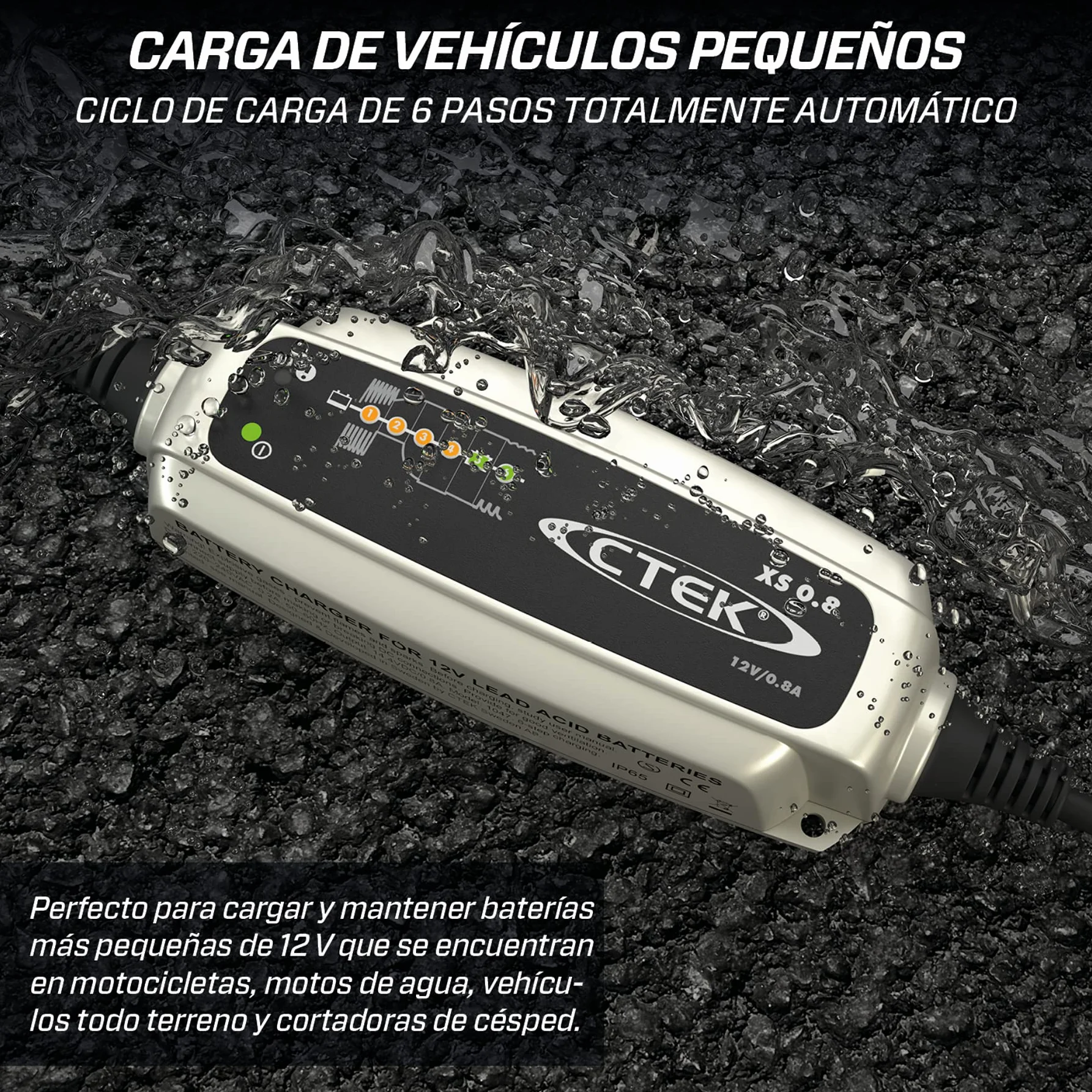 CTEK XS 0.8 Cargador Batería 12V 0.8A, Cargador Inteligente Baterias, Cargador Batería Moto, Quad, Moto De Nieve, Jetski, Moto De Agua Y Cortacésped, Mantenedor De Batería Y Desulfatador De Batería