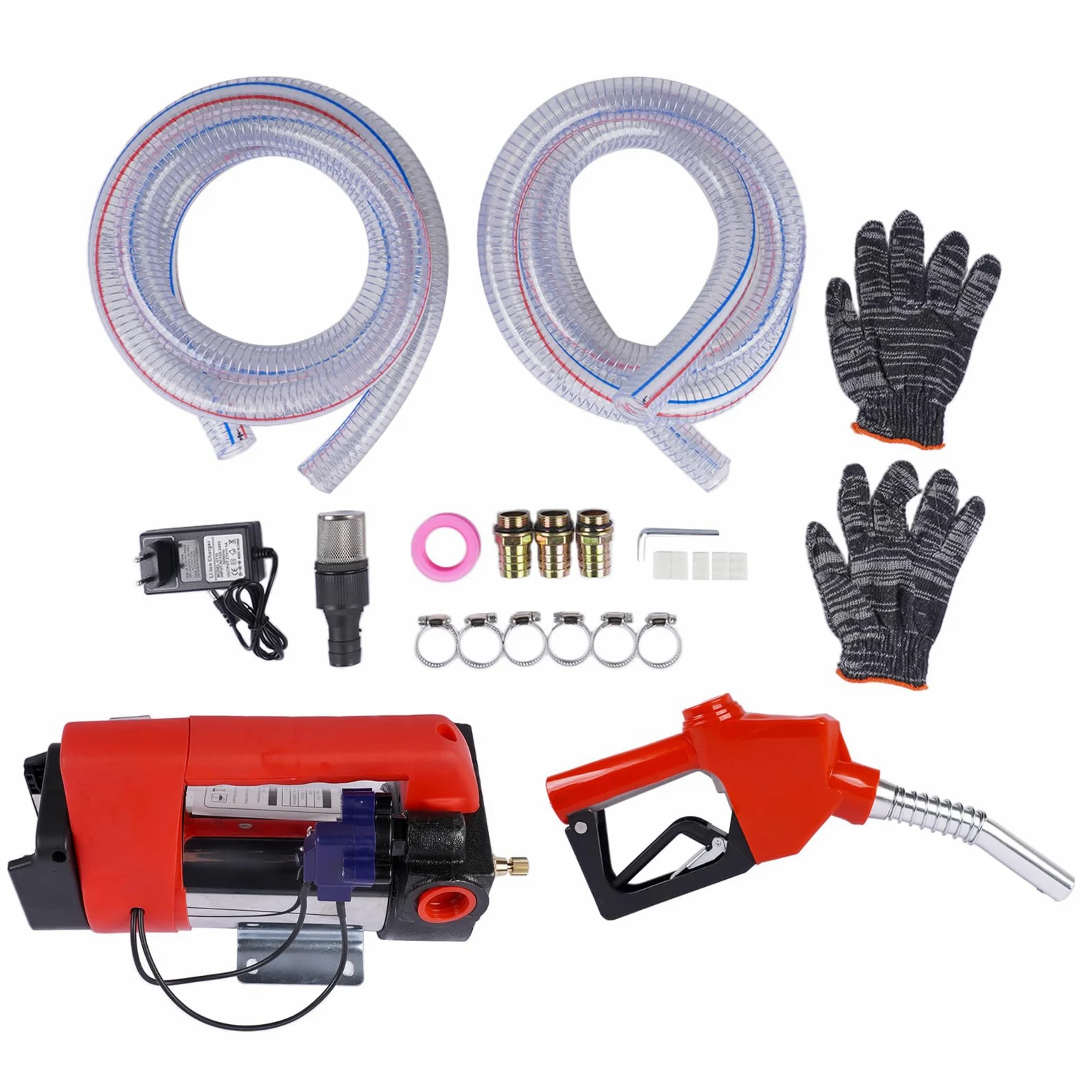 Bomba de Trasvase Diesel a Batería 21V Caudal 45 L/m, Eléctrica Bomba Portátil con Pistola, Filtro y 2 x 2m Mangueras para Diesel, Keroseno, sin batería Hopzty
