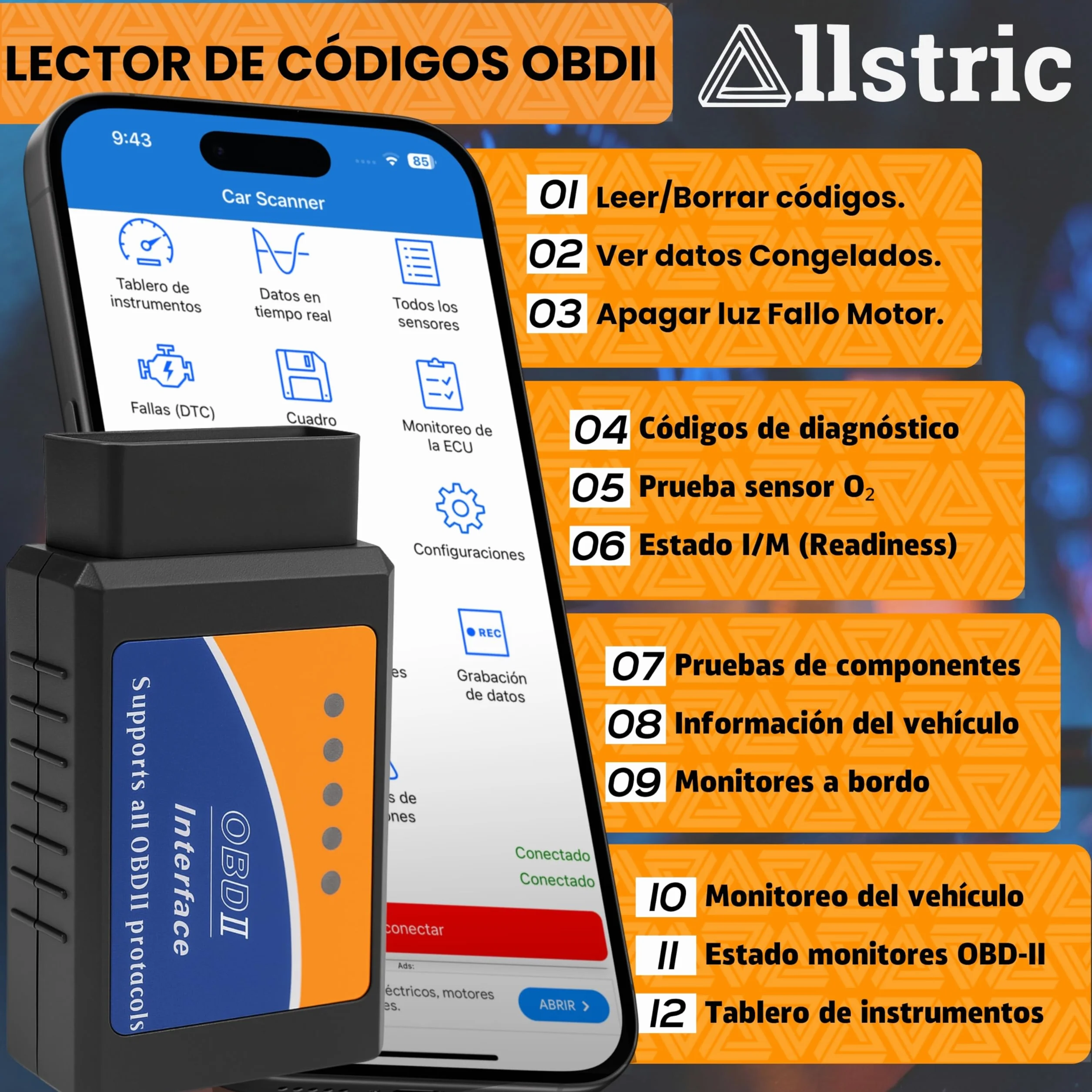 OBD2 Bluetooth para iOS, Android y Windows. OBD2 Diagnosis Coche Multimarca. Maquina Diagnosis Coche de Fallos y Errores de Motor. Escaner para Coches desde 1996 con toma OBD 2. Scanner OBD2