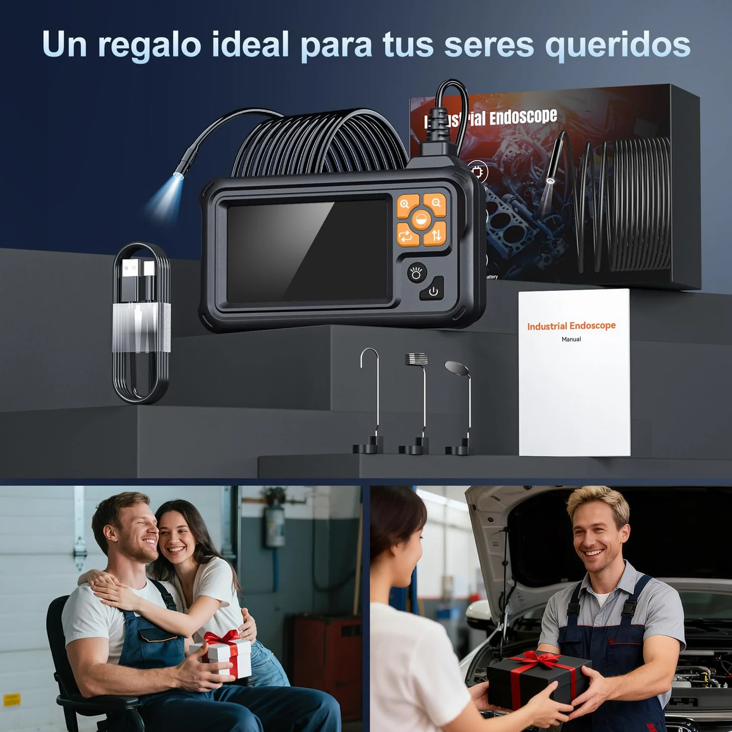 SKYBASIC Endoscopio Cámara de Inspección, 4.3" IPS 1080P HD Cámara de Inspección Boroscopio con 8 LED, Camara Inspeccion Tuberias Impermeable IP67, para Automóviles, Paredes y Desagües（20M）