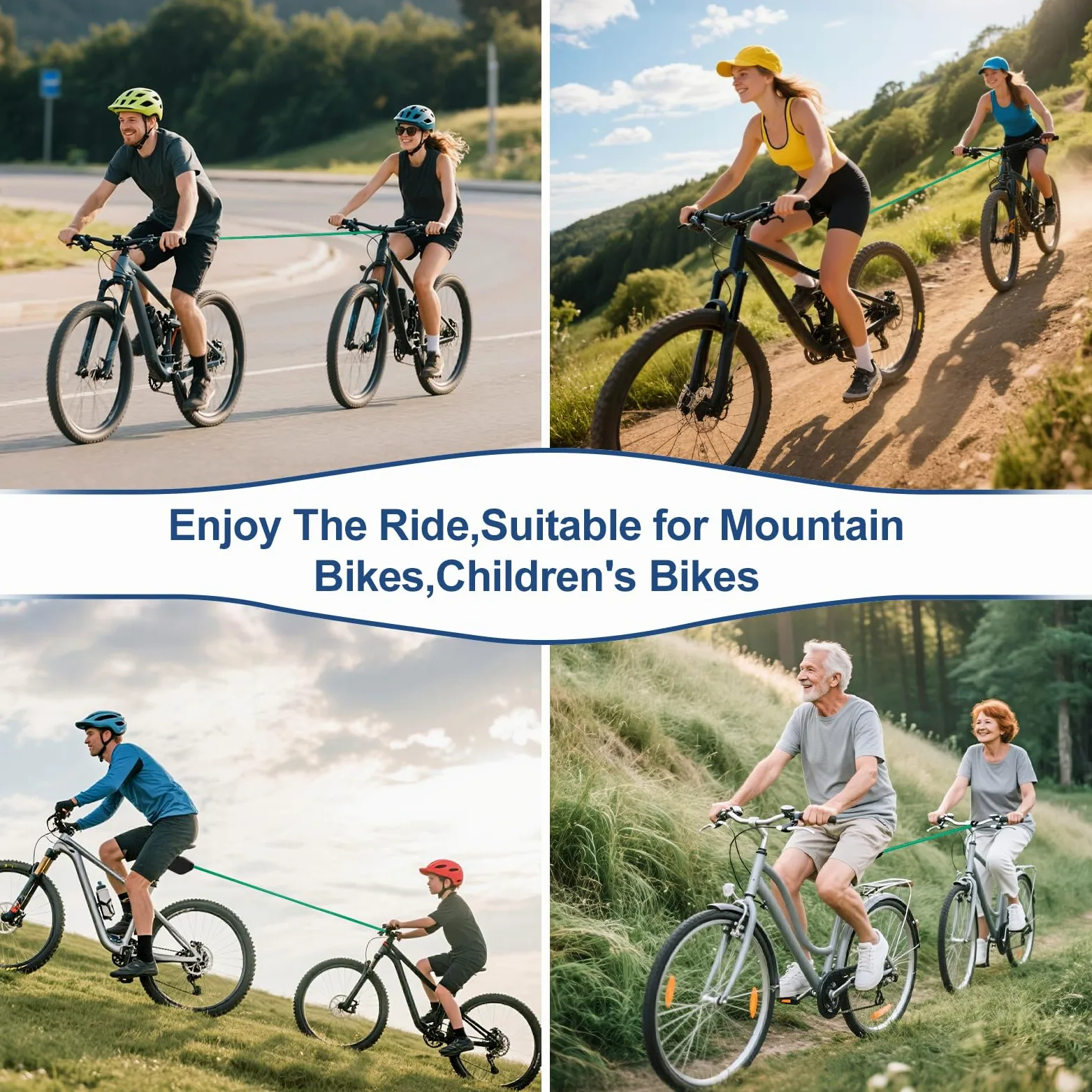 FoiiLiio Cuerda de Remolque Bicicleta,2.5m Cuerda de Remolque Retráctil,Cuerda de Remolque para Bicicleta para Bicicletas de Montaña,Todas Las Bicicletas