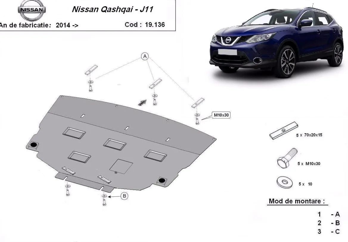 Protección inferior del motor metálica compatible con Nissan Qashqai J11 (2013-2021)