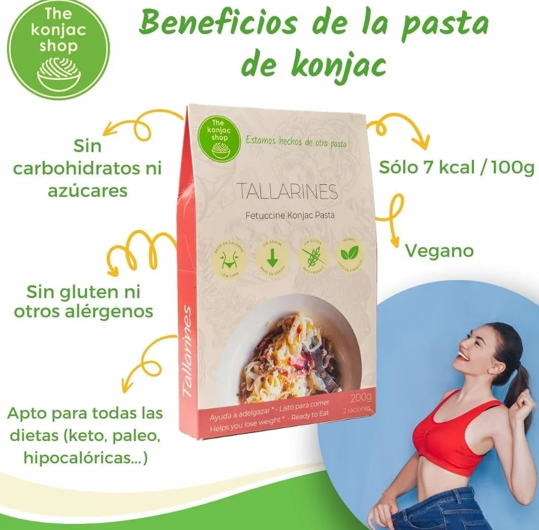 The Konjac Shop - Tallarines de Konjac 270g Shirataki Sin Gluten Bajo en Calorías y Carbohidratos Apto para Veganos y Dietas Keto (Paquete De 5)