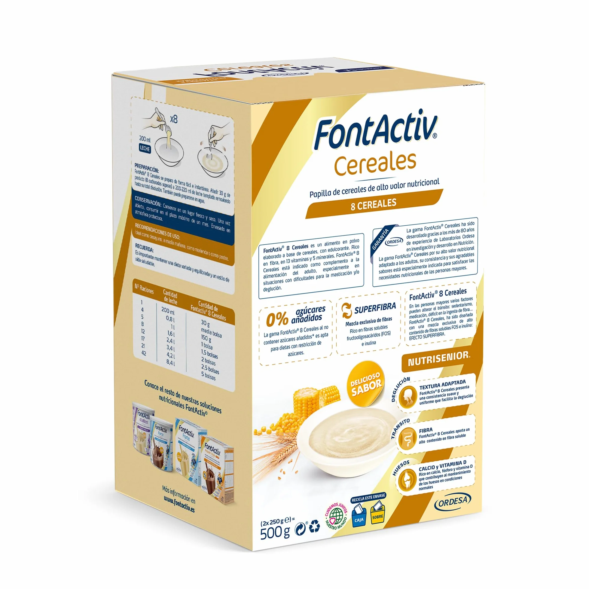 FontActiv 8 Cereales 500g Papilla Cereales Adultos Mayores Arroz Avena Maíz