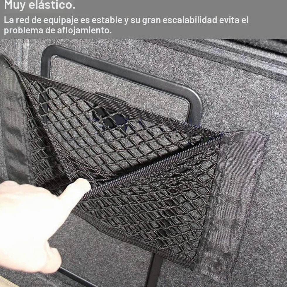 EINESIN Red de Almacenamiento, Nailon, Bolsa de Organizador Tronco de Coche con Redes de Bolsillos Elástica, Botellas, comestibles, Negro, para Carro de automóviles