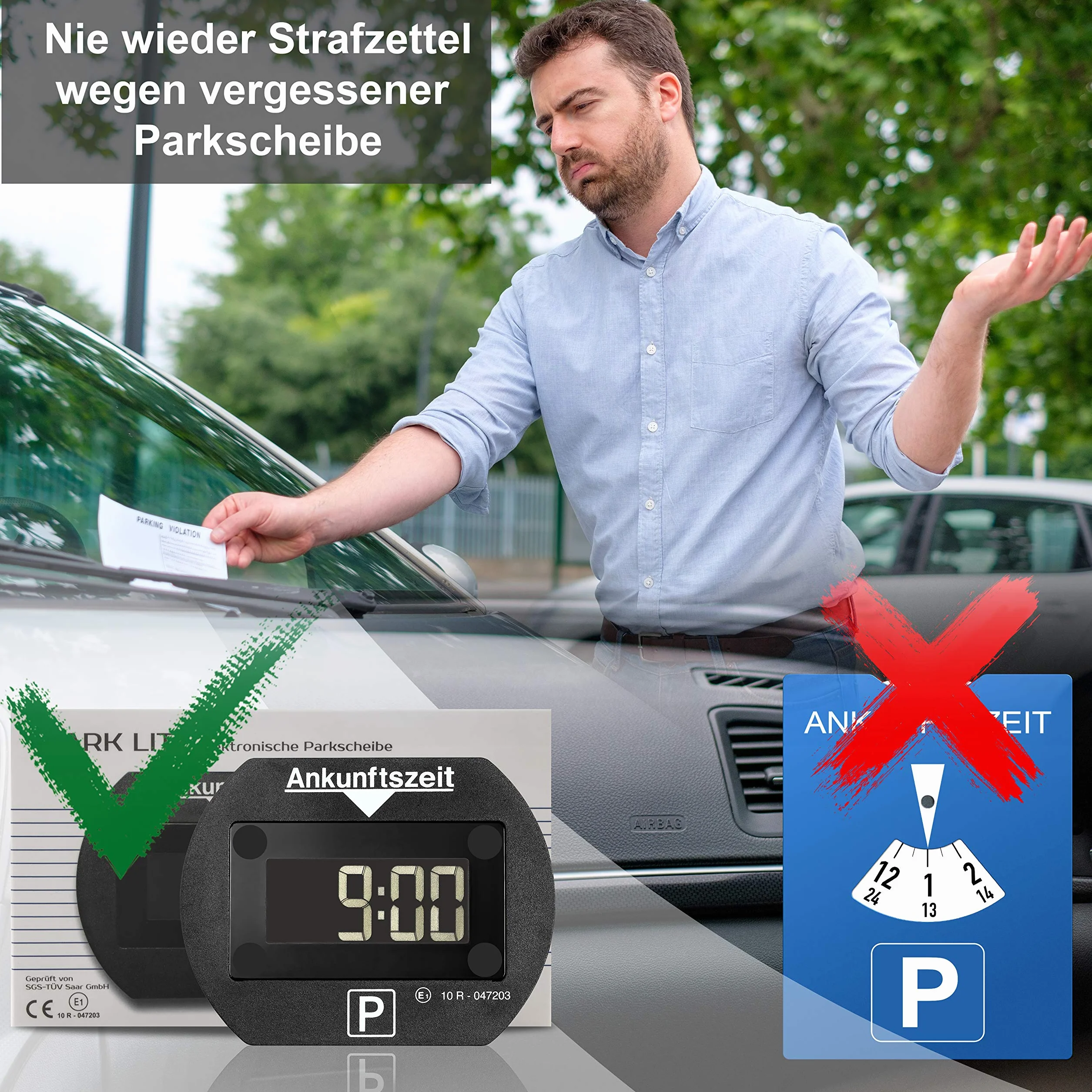 Needit Disco de estacionamiento electrónico Park Lite I Disco de estacionamiento automático eléctrico con autorización de la Agencia Federal de Viajes I Reloj de Parque Digital con 2 Pantallas y