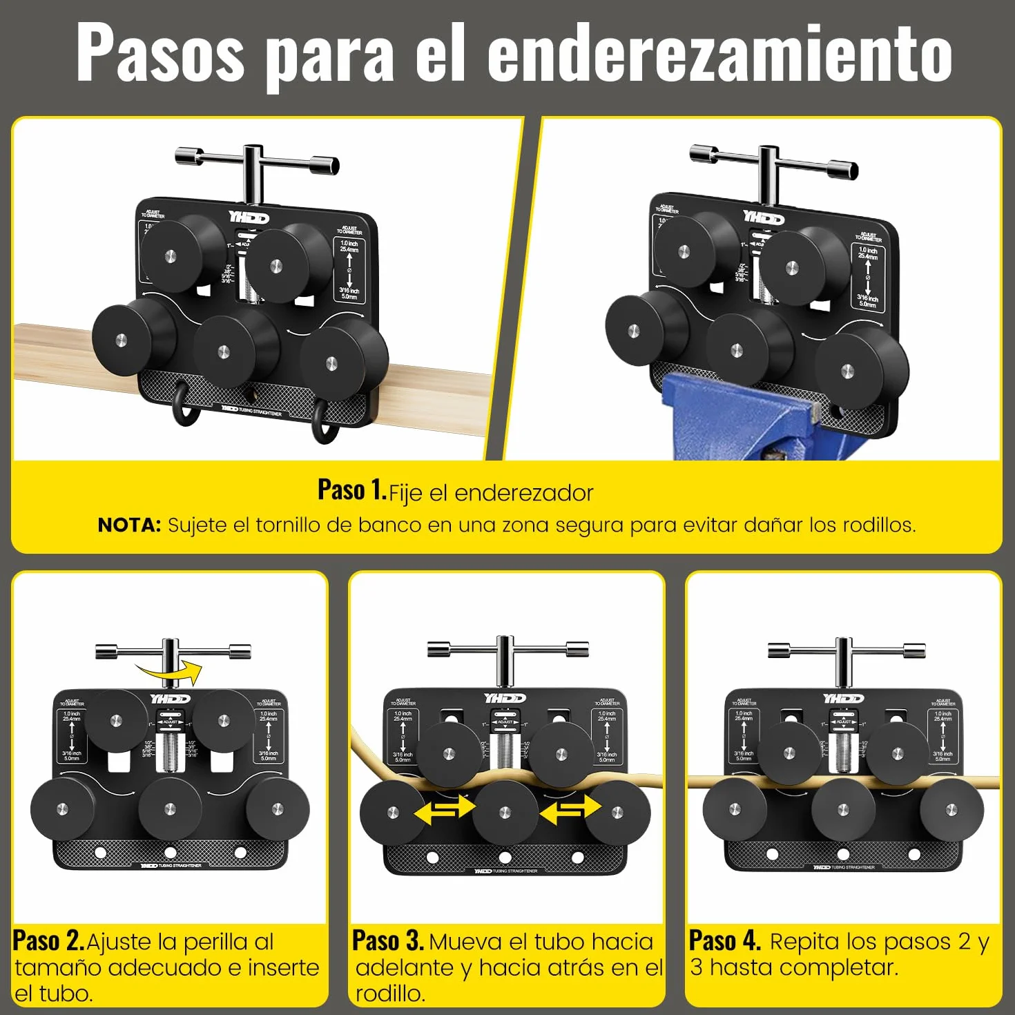 Enderezador de Tubos para Diámetros de 4,7 mm a 25,4 mm, Herramienta Ajustable para Enderezar Tubos de Freno, para Tubos de Cobre, Aluminio, Acero, Tubos Doblados y Líneas de Combustible