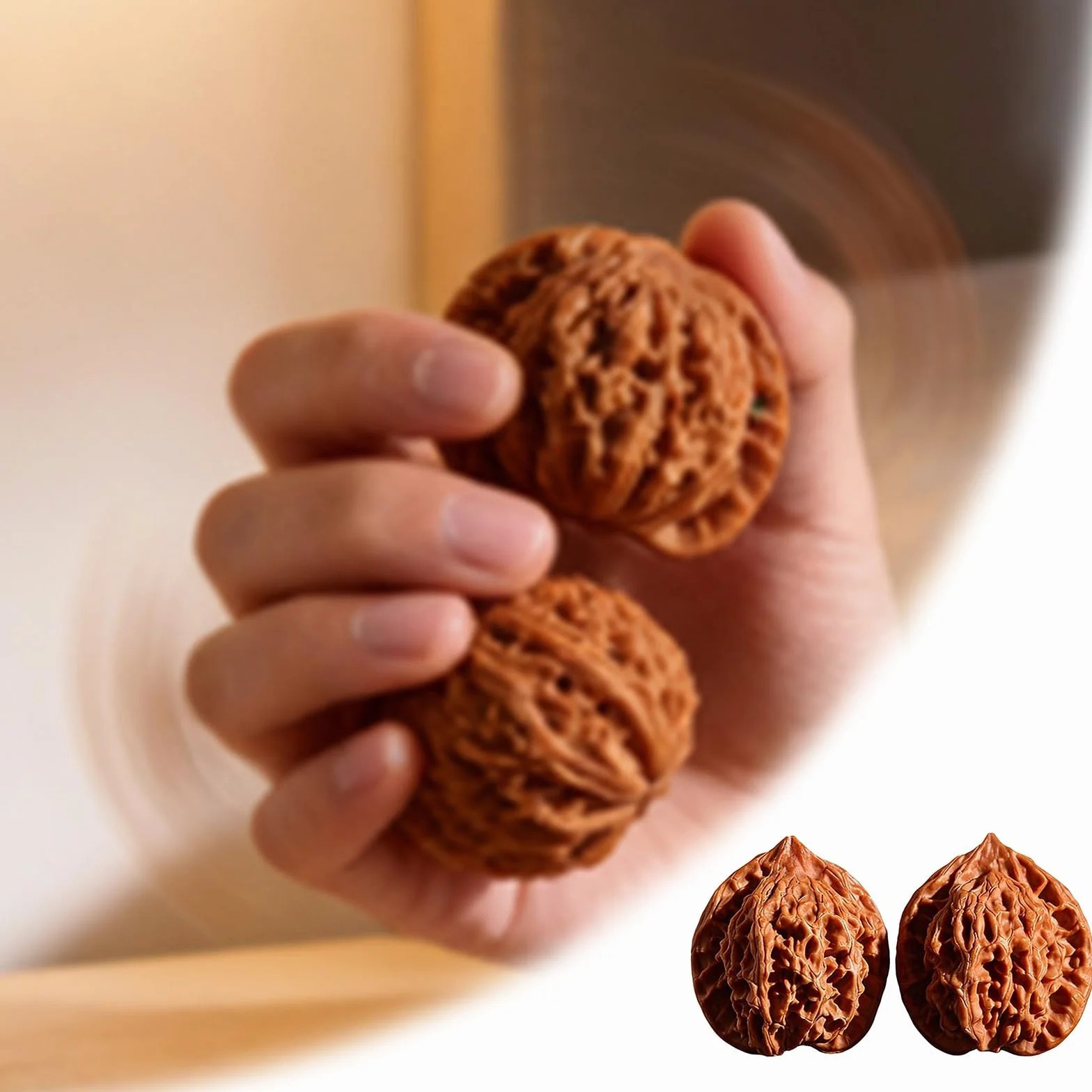 Wenwan Nueces chinas alivio del estrés masaje manos fortalecimiento natural 2 unidades 3,7 x 3,7 x 8 cm