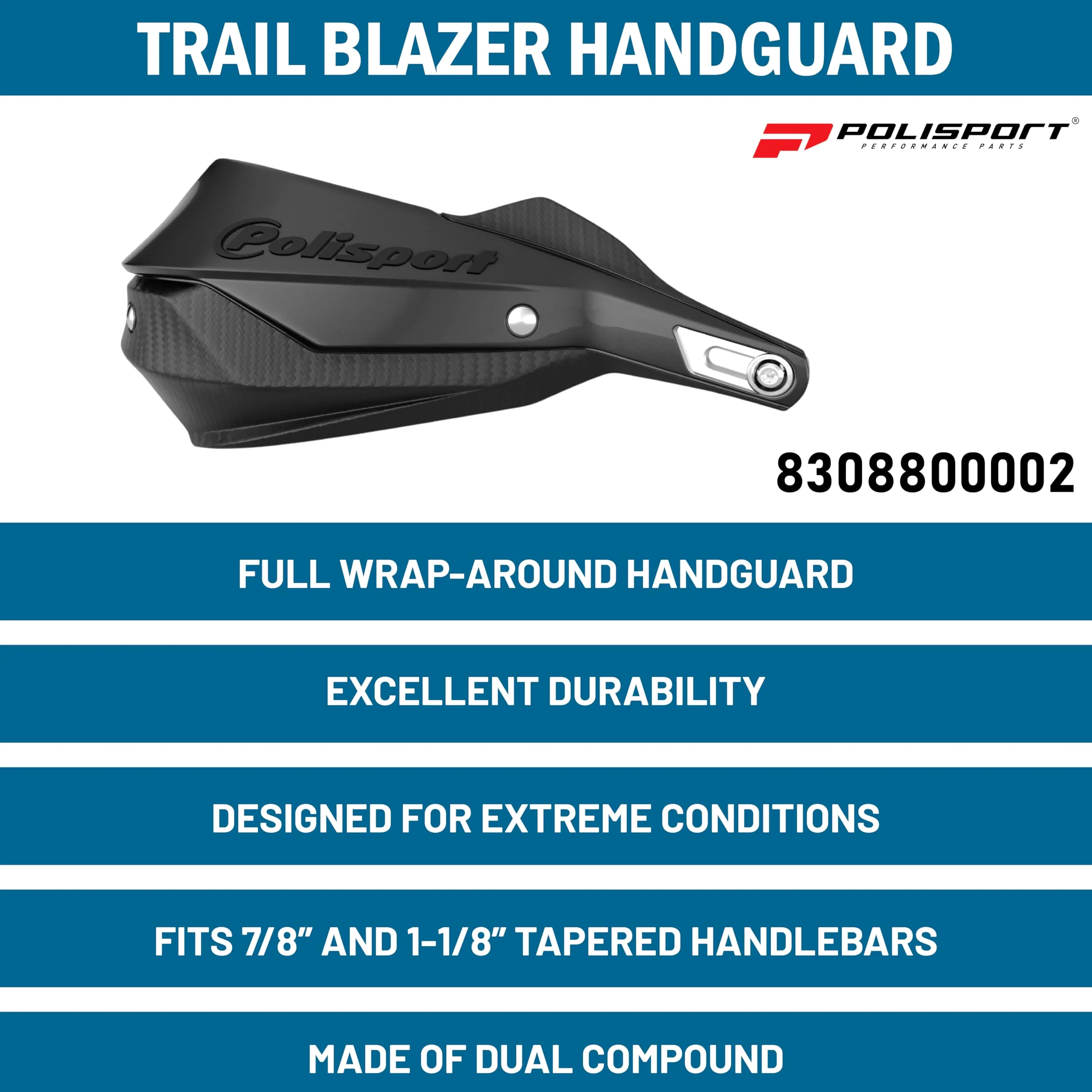 POLISPORT 8308800002 - Paramanos TRAIL BLAZER 2 puntos de fijación MX-Style fabricado en plástico con kit de montaje incluido compatible con todos los modelos de motocross/enduro en color negro