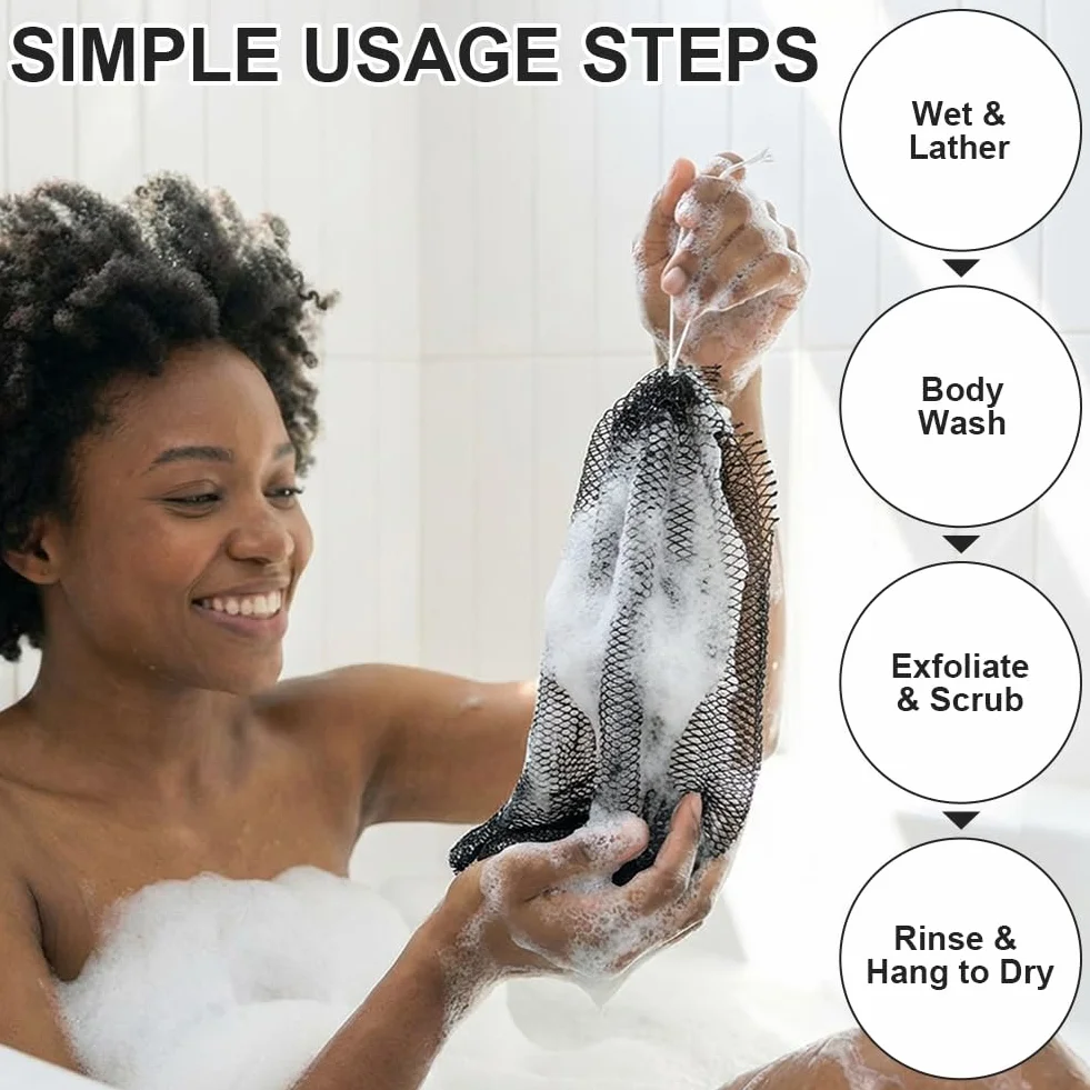 HOTUT 3 Piezas Esponja Exfoliante Africana, Esponja Corporal de Ducha y Baño con Cordón, Esponja Suave que Multiplica Espuma, Esponja Ergonómica de Cuerpo Entero