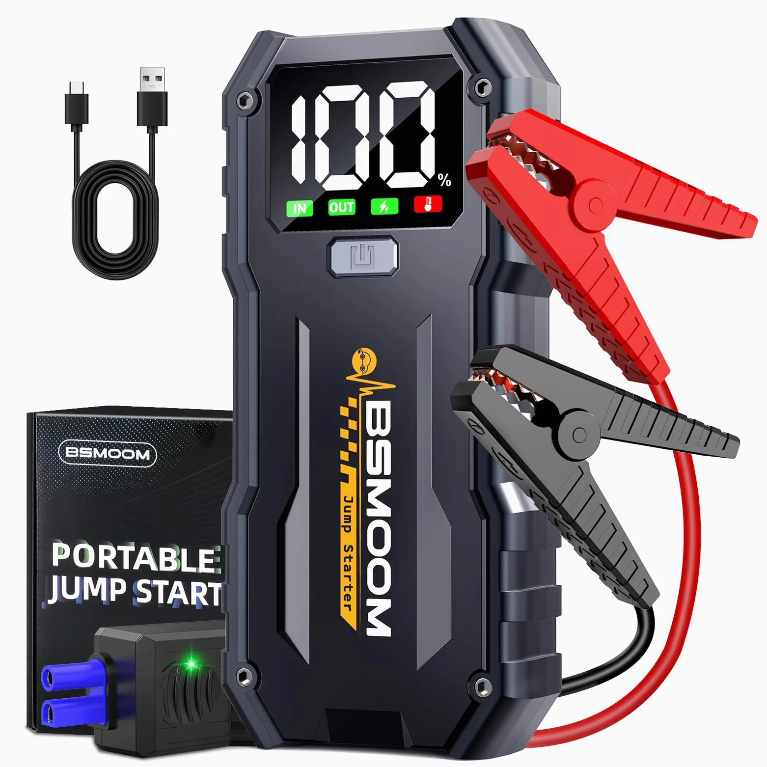 Arrancador de Baterias de Coche, 5000A Arrancador de Coches Portatil (para 10.0L de Gasolina o 8.0L de Diésel) 12 V Booster con Carga rápida USB y Linterna LED de Emergencia