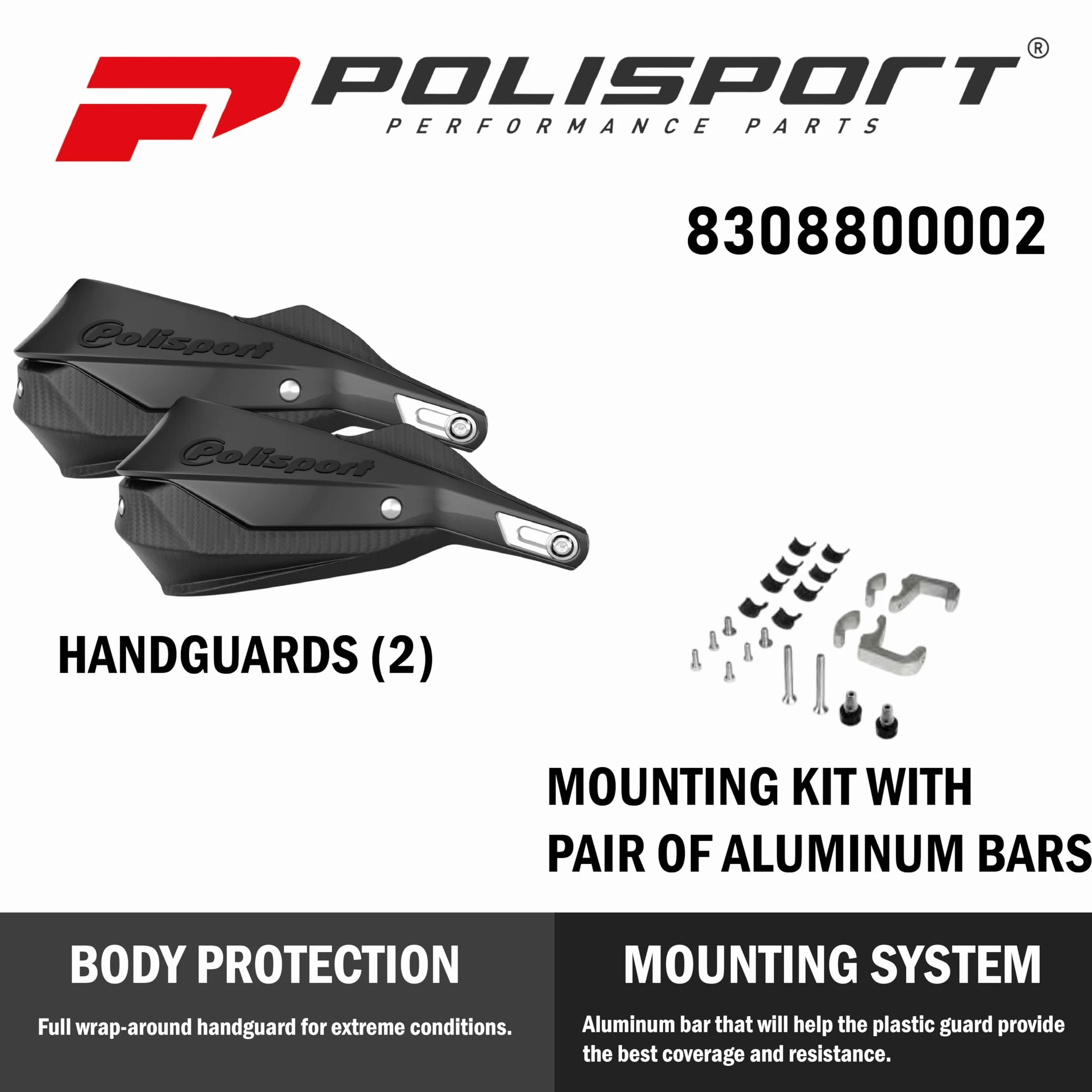 POLISPORT 8308800002 - Paramanos TRAIL BLAZER 2 puntos de fijación MX-Style fabricado en plástico con kit de montaje incluido compatible con todos los modelos de motocross/enduro en color negro