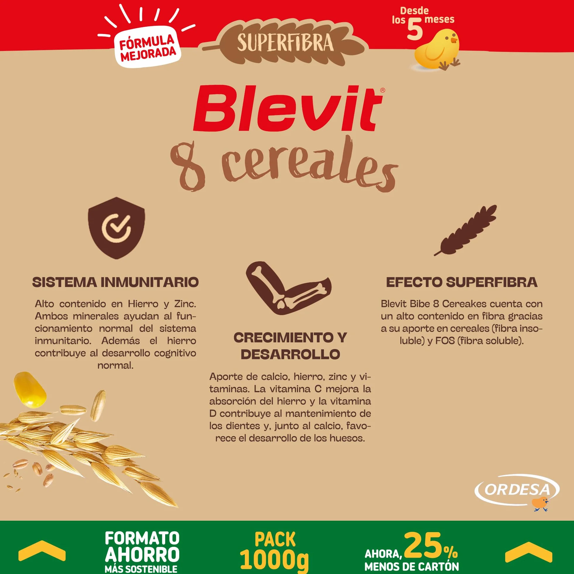 Blevit Superfibra 8 Cereales 1kg Papilla para Bebé 5 Meses Vitaminas Minerales Fibra