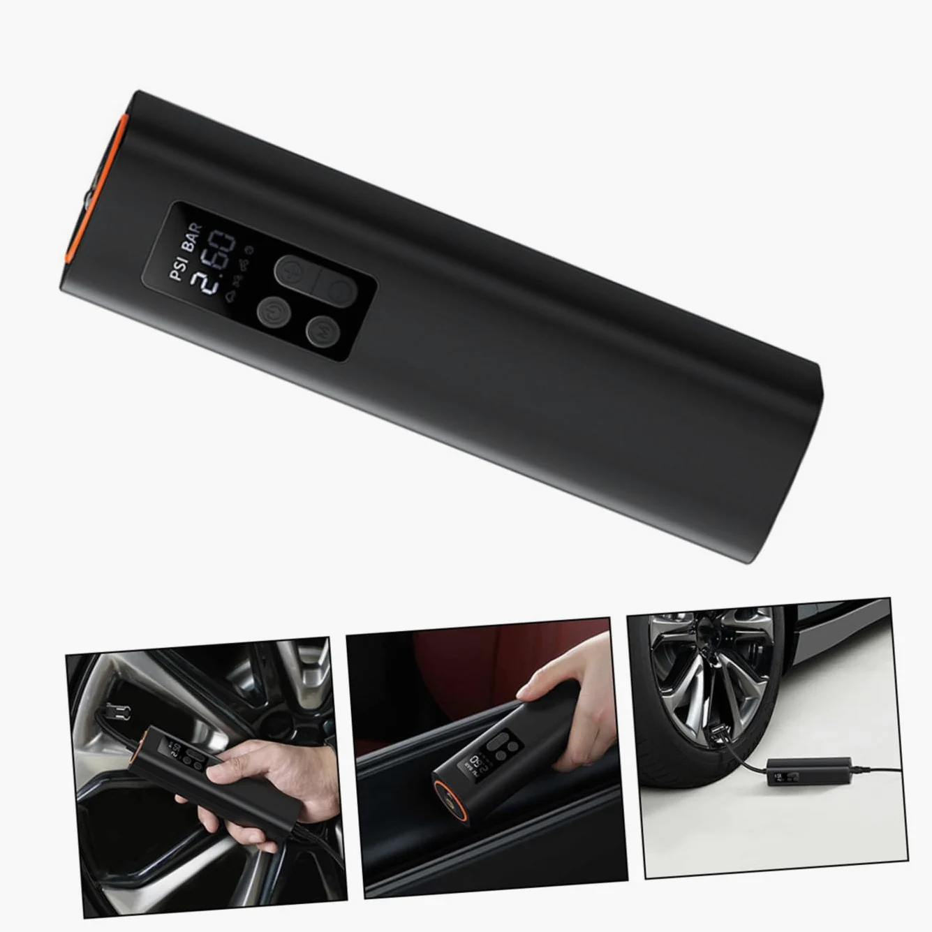 SOLUSTRE Mini Bomba Eléctrica Portátil para Neumáticos de Coche y Bici | Pantalla Digital Presión, Negro, Cobre Abs Goma, para Senderismo y Camping