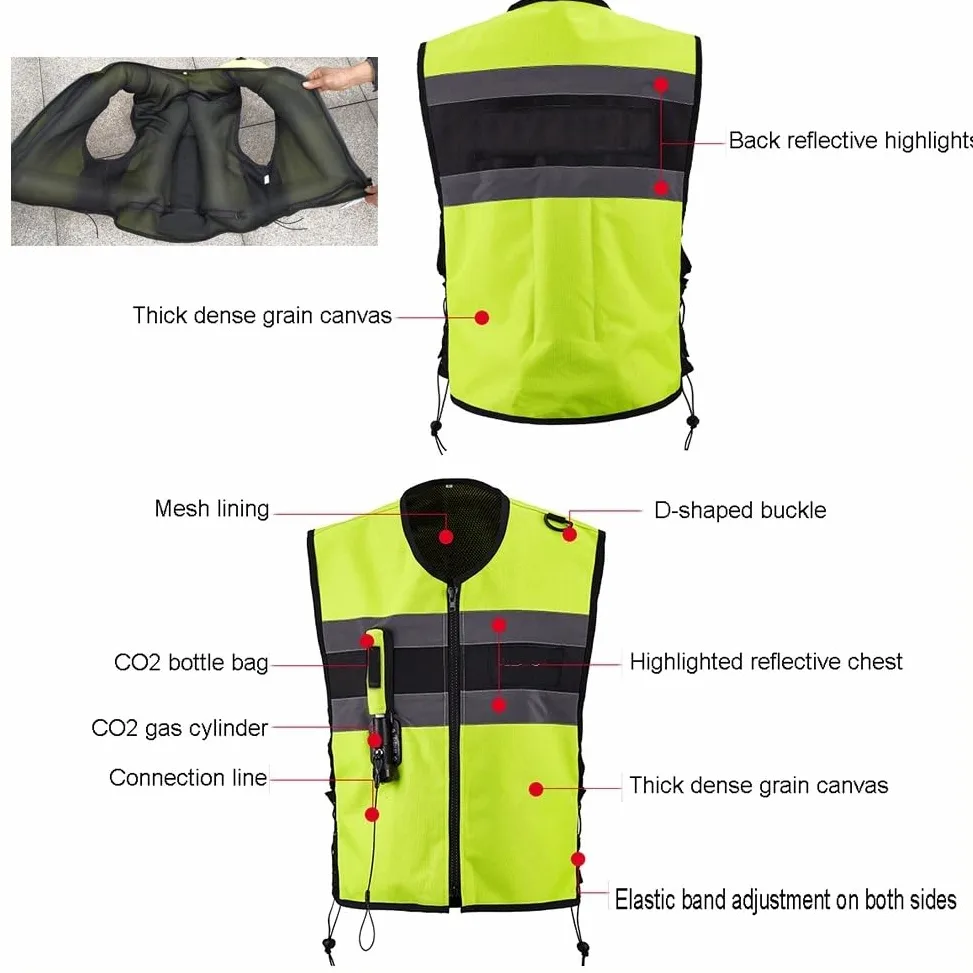 Chaleco Airbag for Motocicleta Con Cremallera Chaqueta De Equitación Reutilizable, Activa El Airbag En 0,1 S.