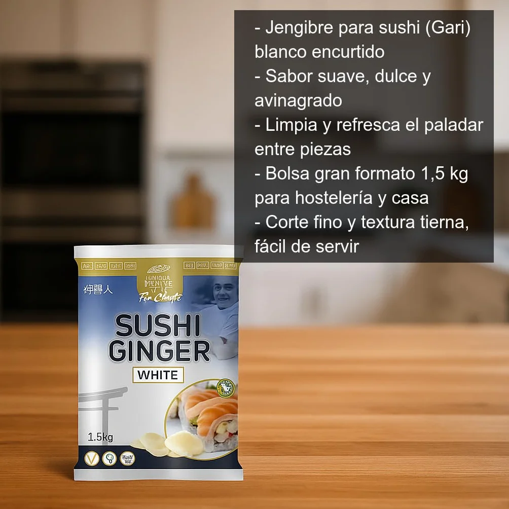 Jengibre encurtido para sushi Gari blanco 1,5 kg bolsa gran formato acompañamiento sushi sashimi