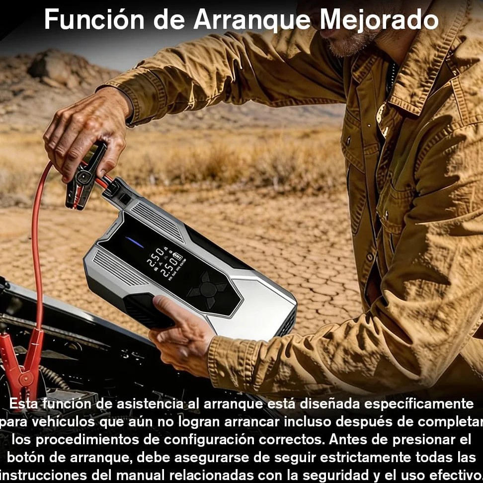 AWESAFE 12000Mha Inflador de Neumáticos 150PSI con Arrancador de Baterias de Coches (Todo Gasolina o 10L Diésel), Compresor de Aire Portátil para Coche con Pantalla LCD, Luz de Emergencia