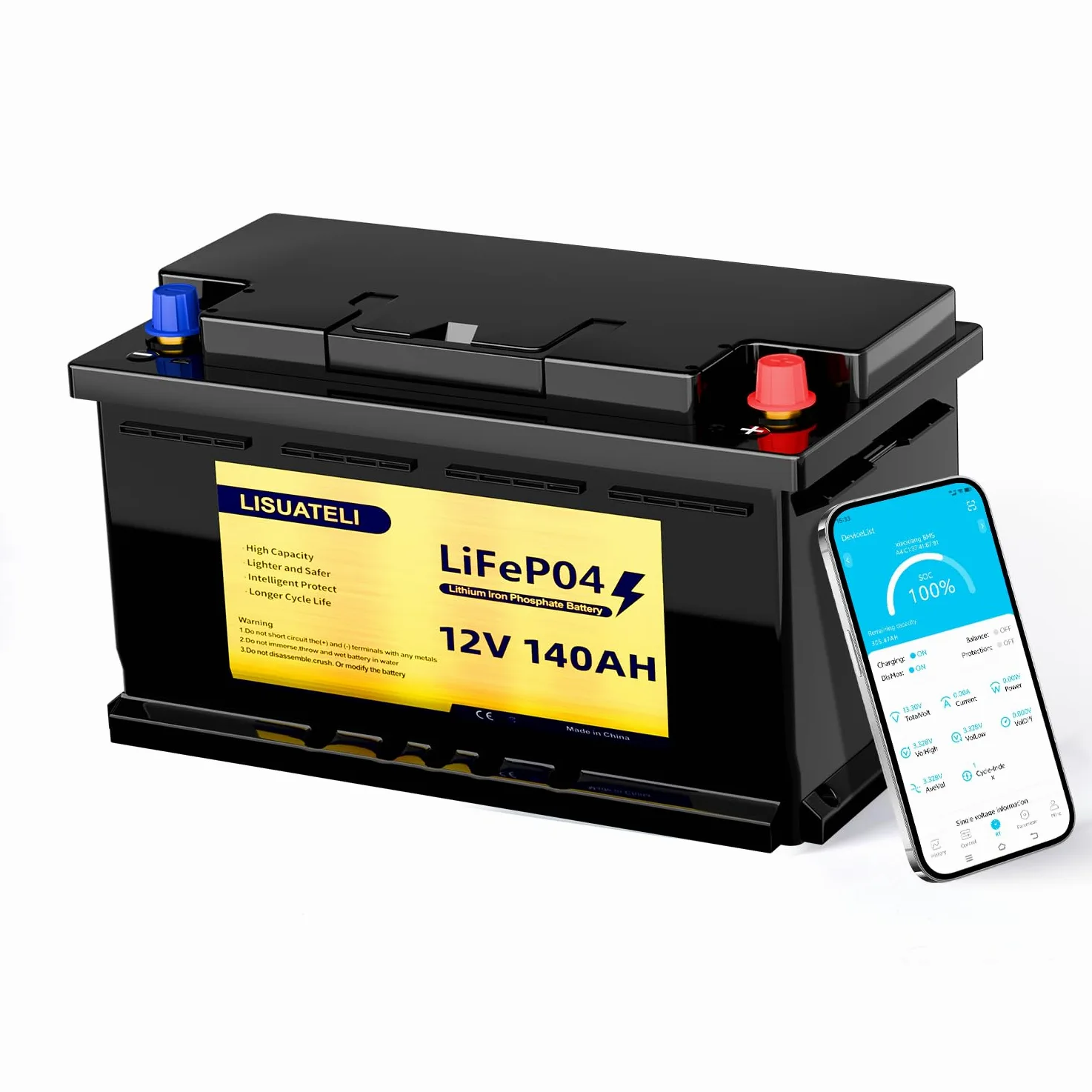 Batería LiFePO4 12 V 140 Ah H190 Bluetooth 150 A BMS, protección contra bajas temperaturas, batería de litio de 8000 ciclos, perfecta para caravanas, instalaciones solares, marinas, caravanas