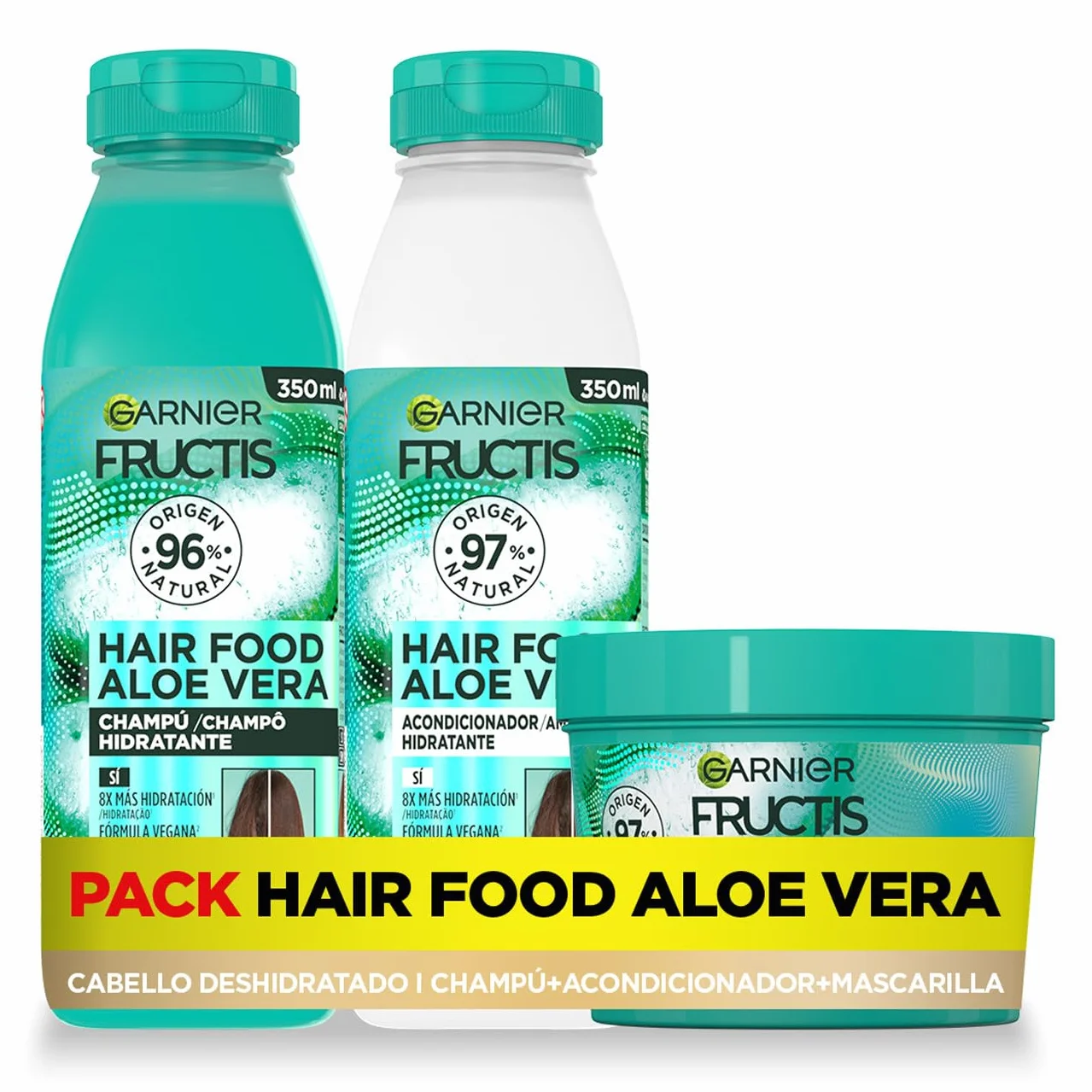Garnier Fructis Hair Food Set Champú Acondicionador Mascarilla Pelo Normal a Seco Aloe Vera Hidratante 3 Productos