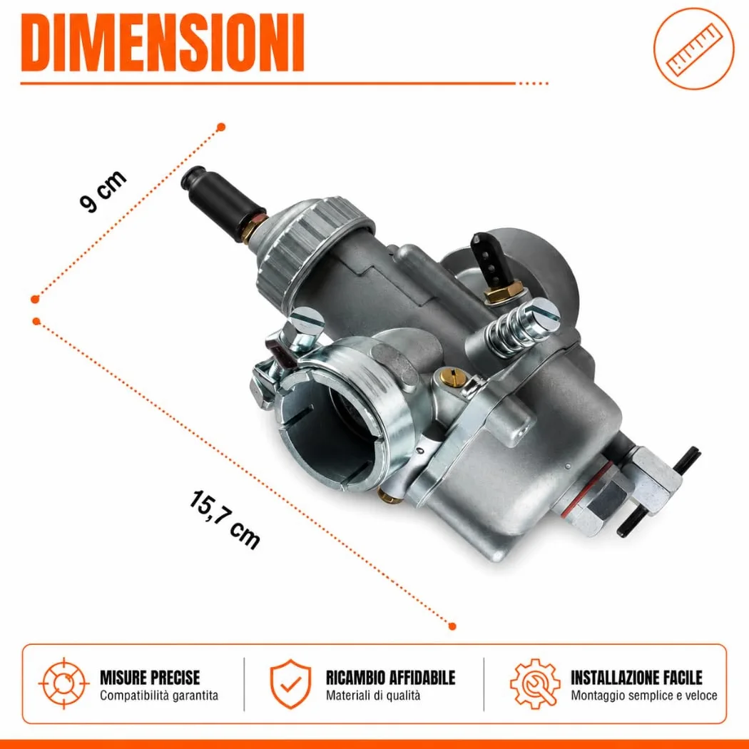 Carburador 23 para motoazada de 2 tiempos – Compatible con motor Jlo 197 Beta B 205 – 210 – Conexión colector 29 mm – Conexión filtro aire 35,75 mm