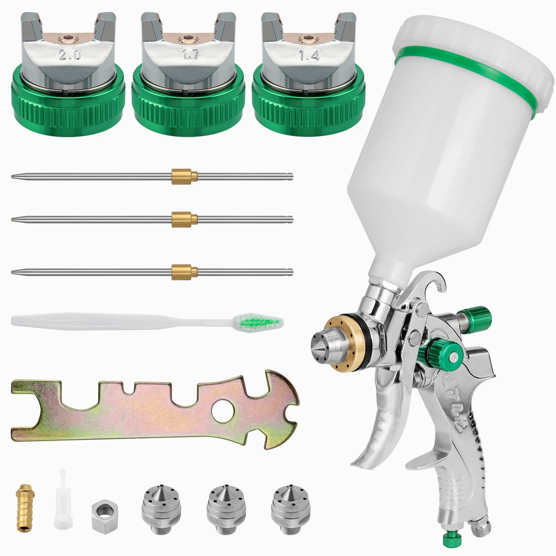 HVLP - Pistola de pulverización de aire profesional con 3 boquillas de 1,4/1,7/2 mm y vasos de 600 cc