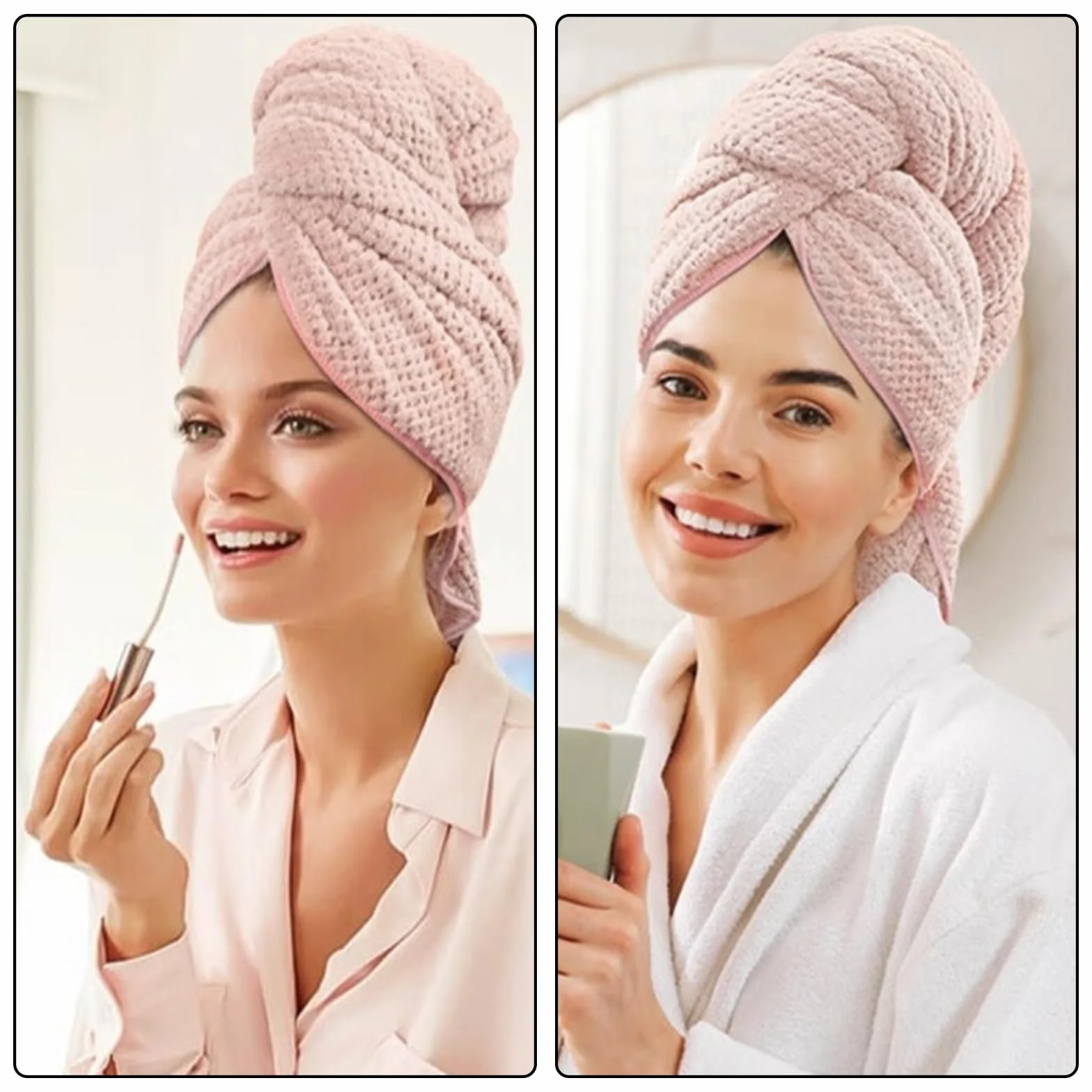 Toalla de Pelo de Microfibra Grande 103 x 60 cm, Turbante de Secado Rápido Superabsorbente con Banda Elástica
