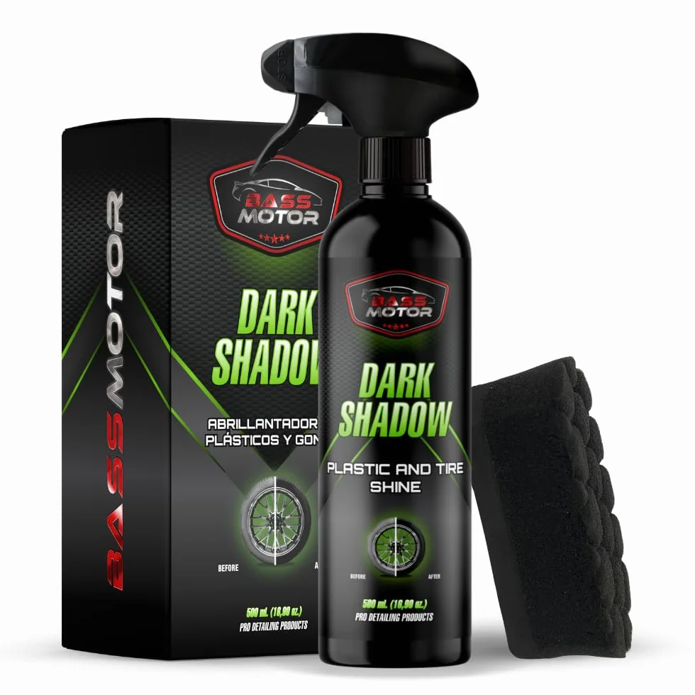 BassMotor Abrillantador de Plástico y Neumáticos 500ml + Esponja Dark Shadow
