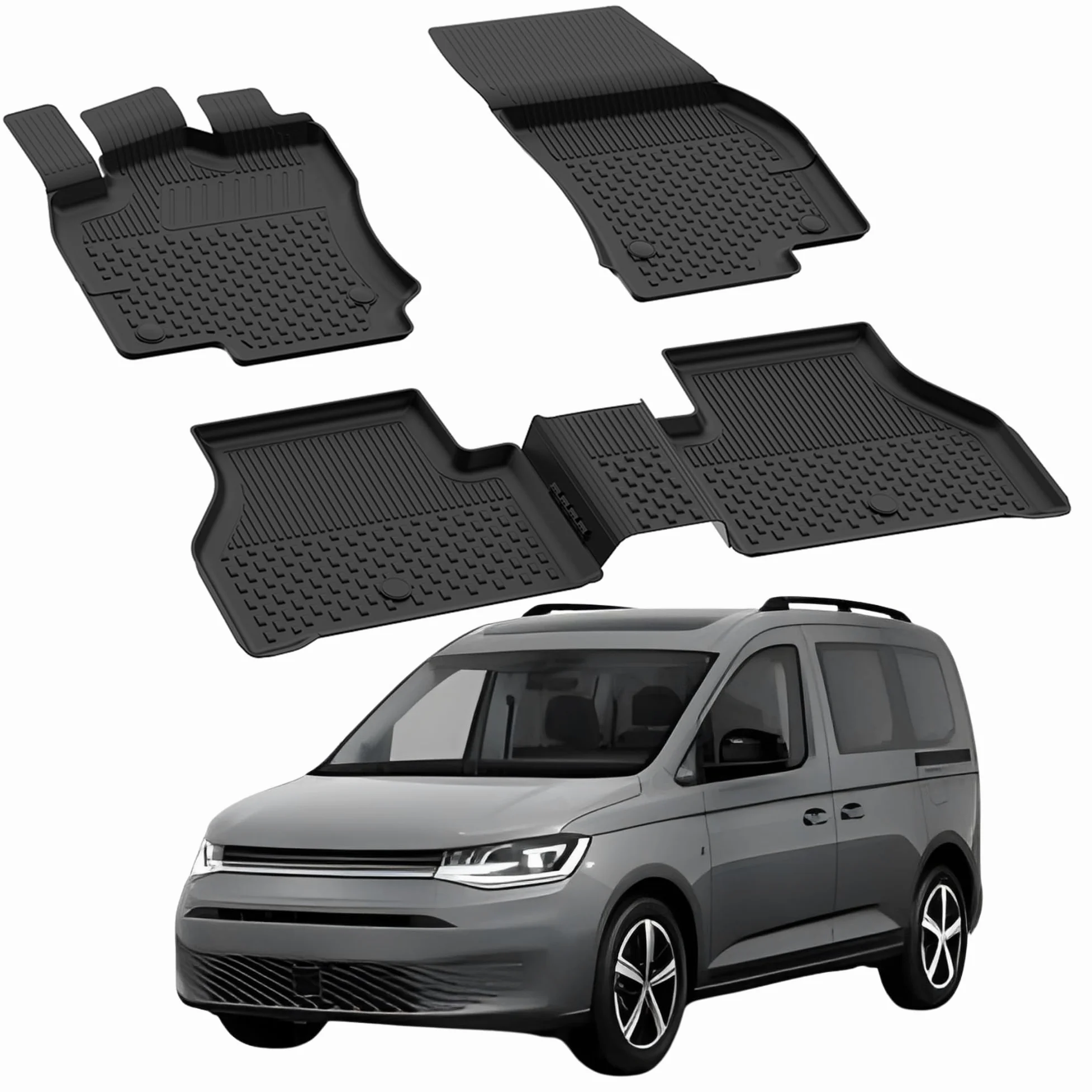 Alfombrillas de Coche compatibles con Volkswagen Caddy 2020-2026 | 4.5D Premium TPE Goma Antideslizante Alfombrillas de Goma Impermeable Coche Coche Negro
