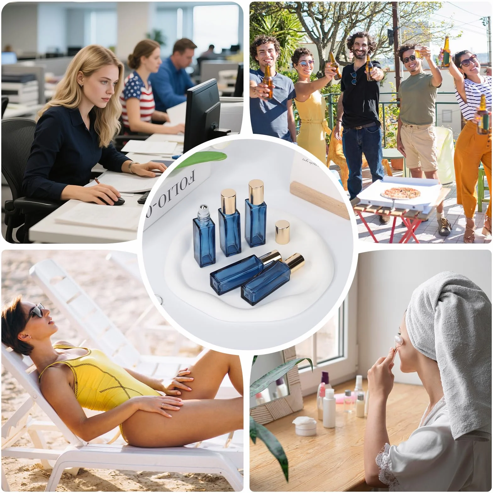 Segbeauty Roll On Rellenable 5 Piezas 10ml Botellas de Vidrio con Bola de Acero Inoxidable para Aceites Esenciales