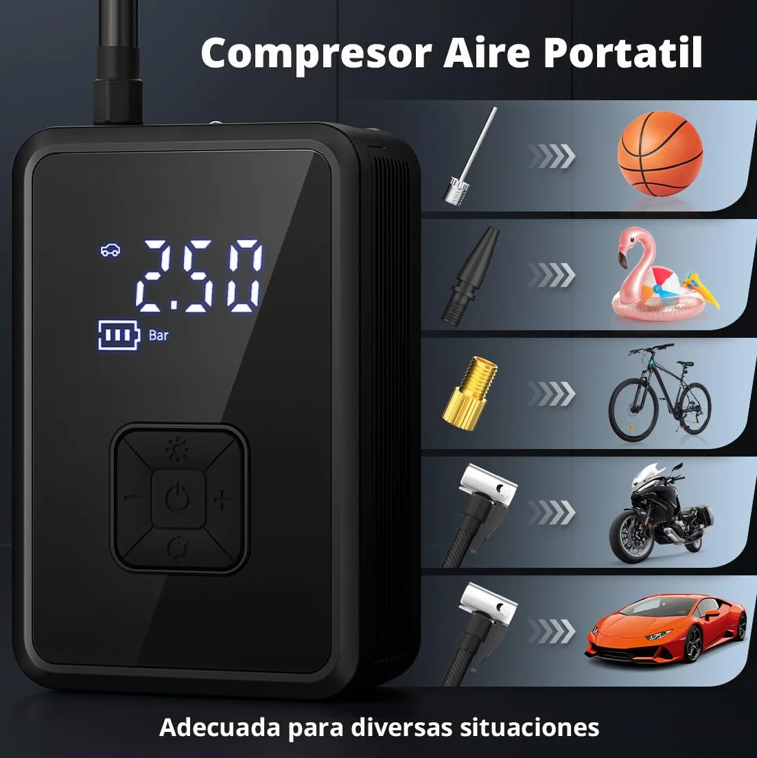 Oasser Compresor Aire Portatil 150PSI Inflador Ruedas Coche Recargable Compresor de Aire Pequeño Luz LED para Coche Moto Bicicleta Pelota